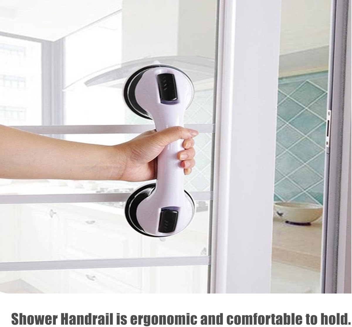 2Pcs 12 Inch Suction Grab Bar Shower Handle with Strong Hold Suction Cup,Suction Cup Anti-Slip Handrail,No Drilling,For Bathroom,Household,Elderly, the Injured,Black image number 3