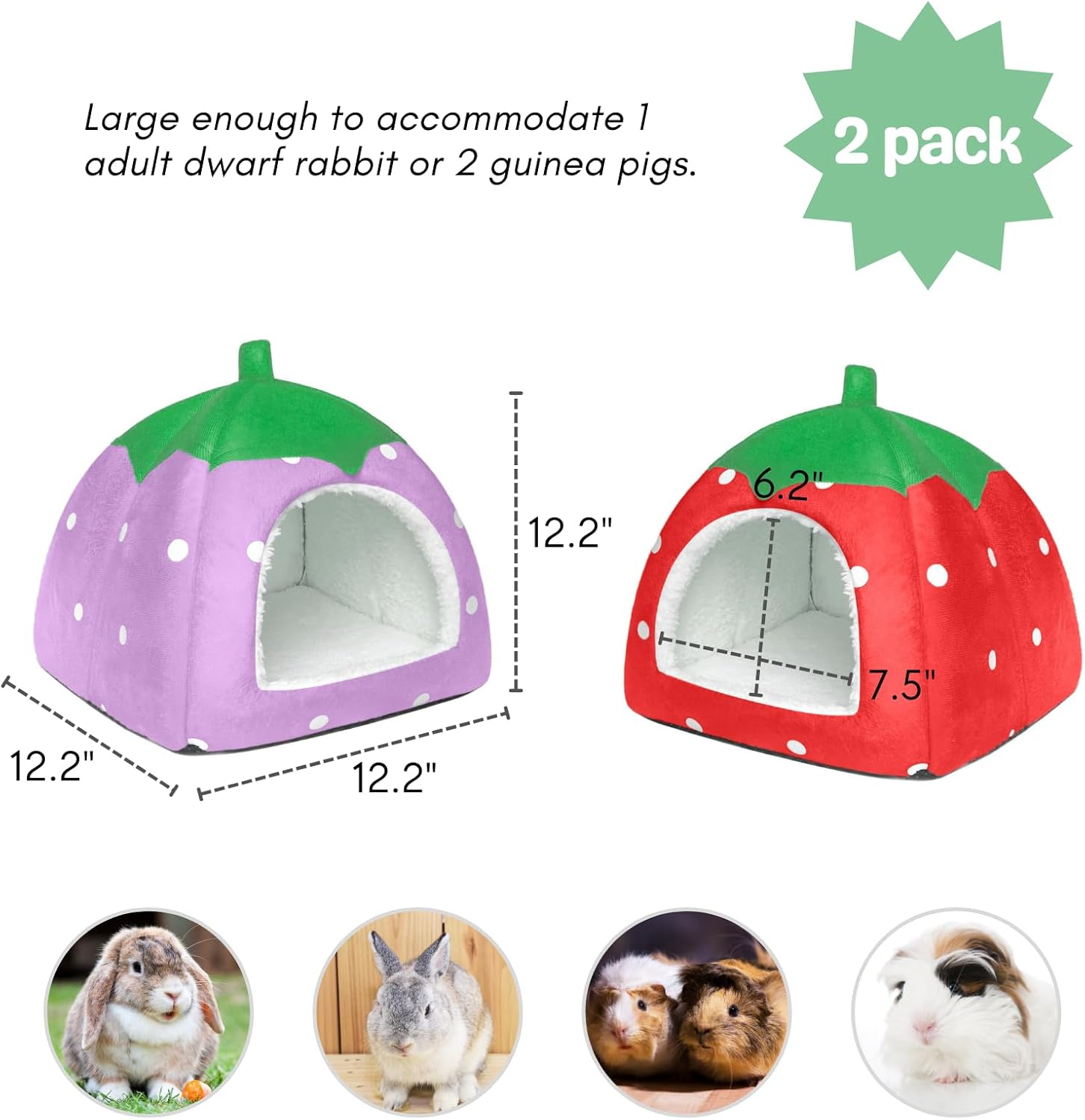 2 Pack Rabbit Bed Washable Bunny House and Hideout Indoor Cave Bed Hideaway for Guinea Pigs Dwarf Rabbits and Other Small Animals