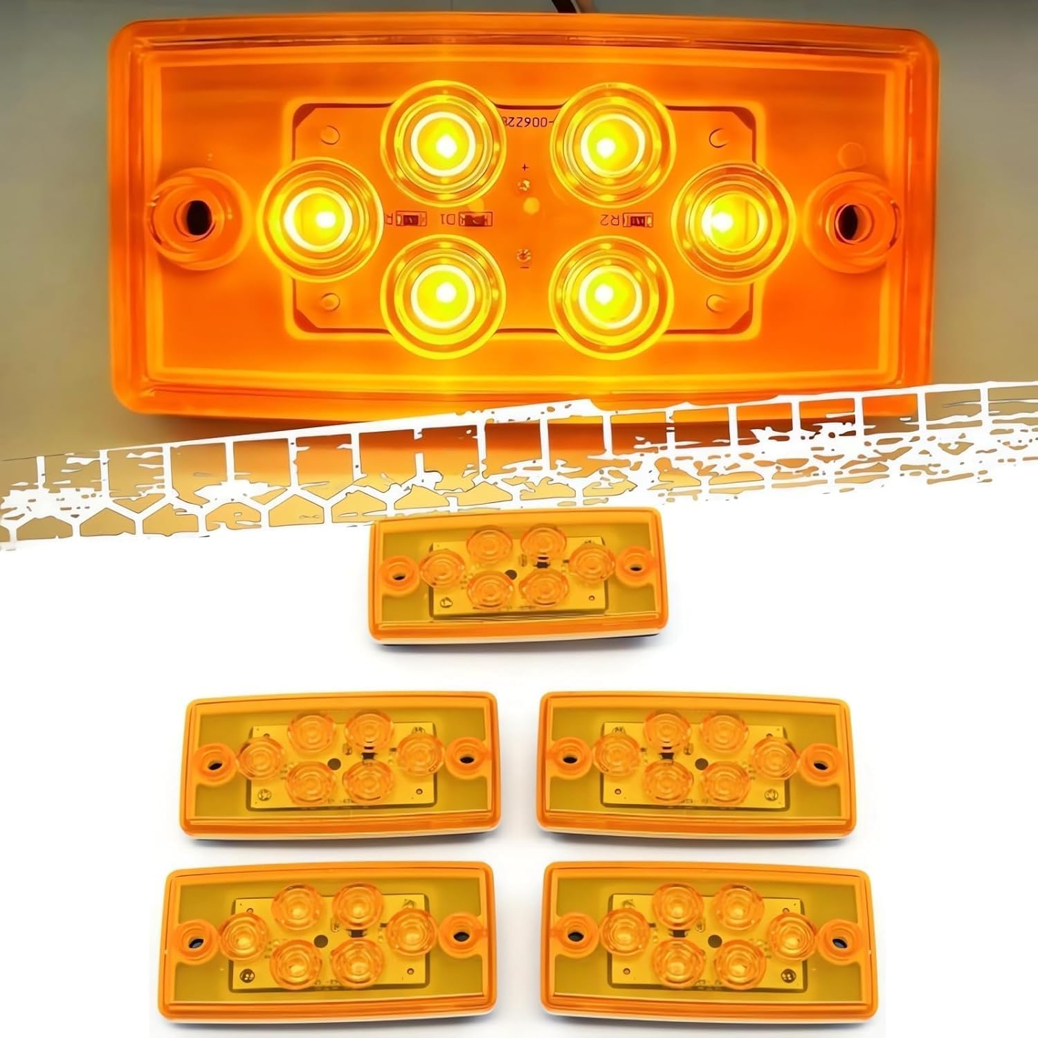 5Pcs Rectangle Cab Light 6LED Amber Top Roof Running Cab Marker Light Waterproof Compatible with Freightliner Heavy Duty Trailer Century Columbia Volvo Camper Trucks image number 4