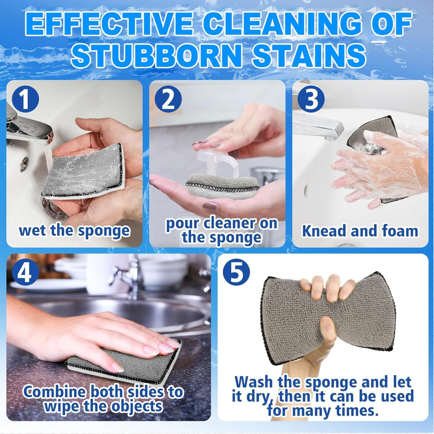 4 PCS Car Interior Cleaning Sponge Microfibre Scrubbing Pads Auto Detailing Scrub Pads for Plastic Leather Upholstery Cleaning