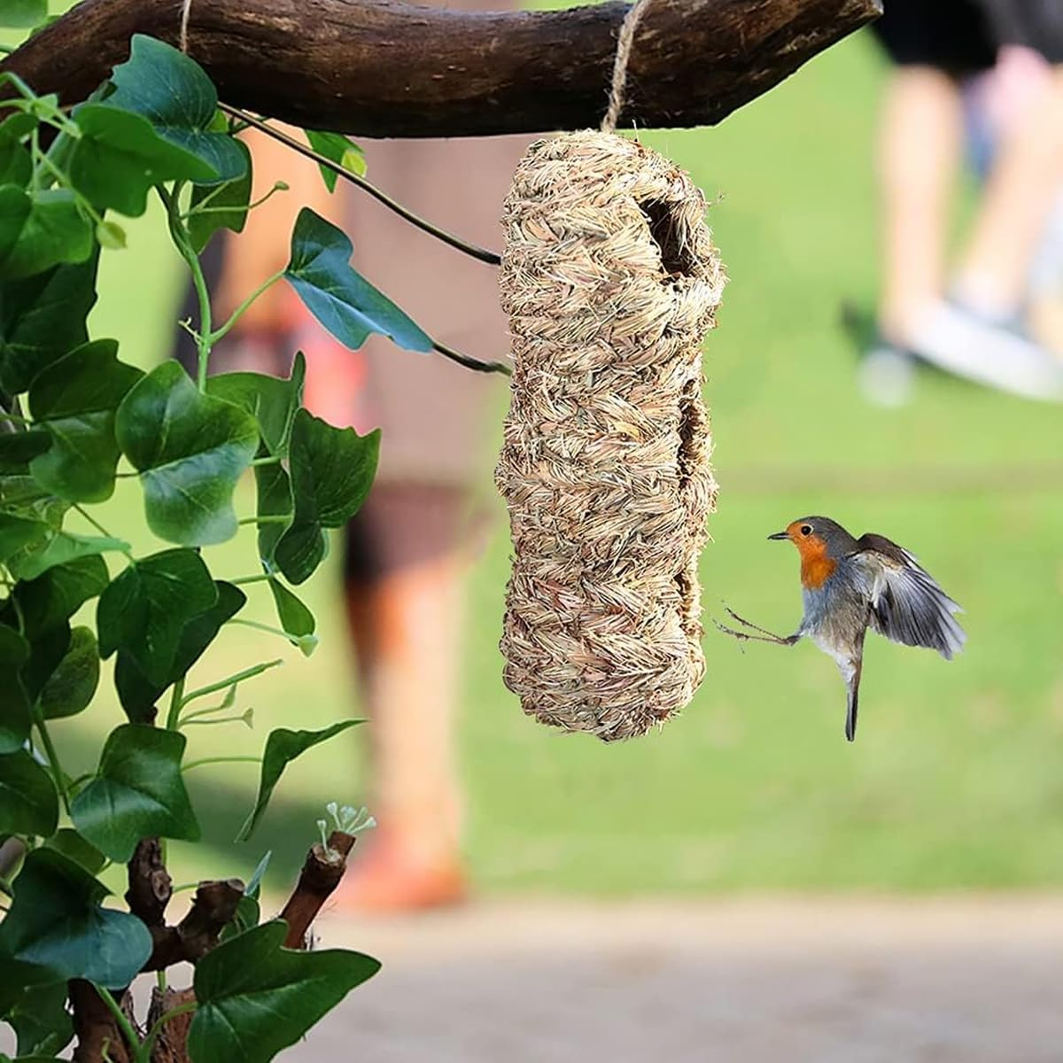 AIMALL Handwoven Hanging Hummingbird House 3.9X11.4 Inch Natural Hay Peanut Shape Bird Nest for Outdoor Garden Tree Porch Decor Shelter for Small Birds image number 2