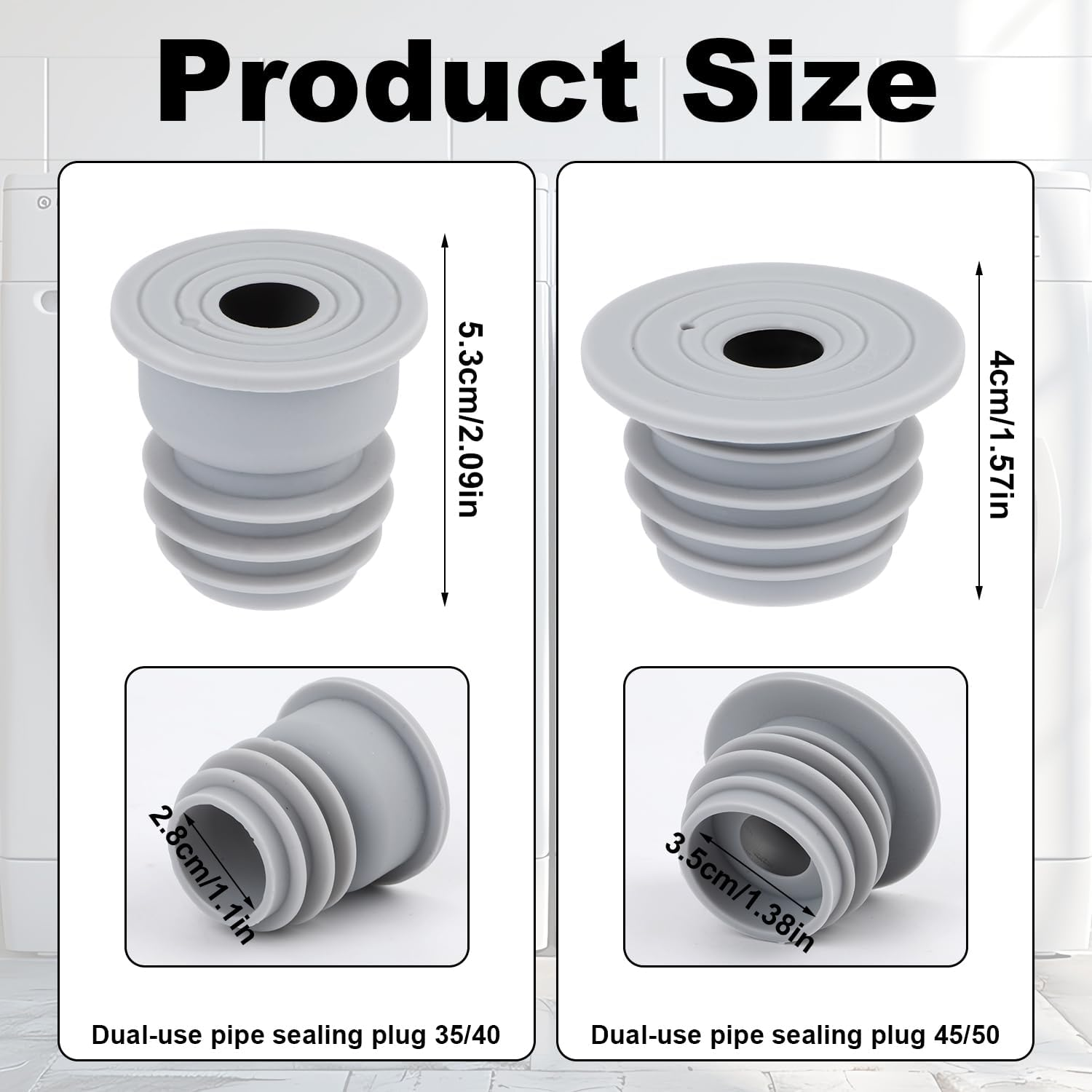 2Pcs Washing Machine Drain Hose Seal, Silicone Washer Drain Hose Seal Gray Washing Machine Drain Seal for Kitchen Bathroom Sink Efficient Drainage Washing Drain Seal image number 3