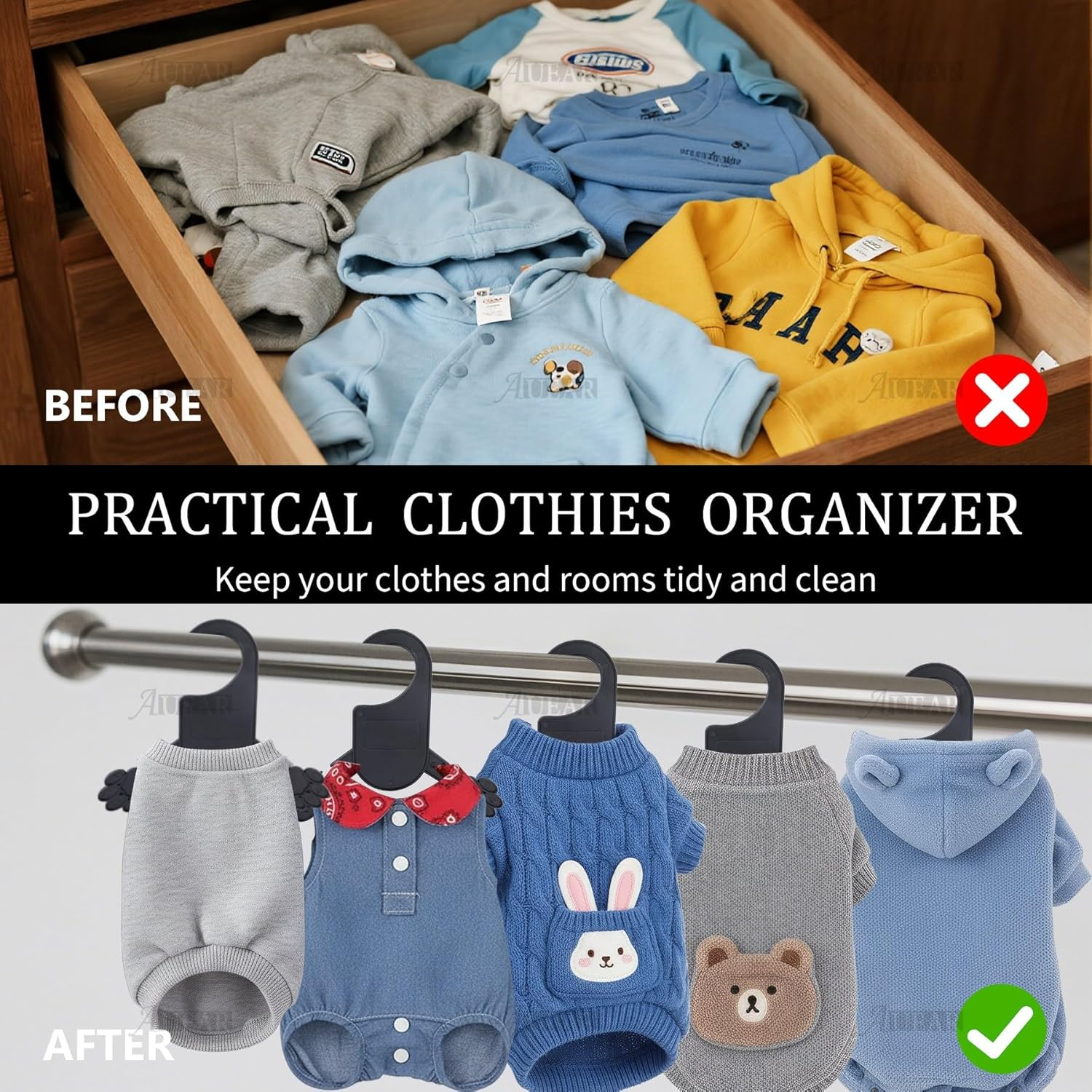 AUEAR, 10 Pack Plastic Pet Clothes Rack Hangers for Dog Puppy Cat Toddler Small Coat Hanger image number 1