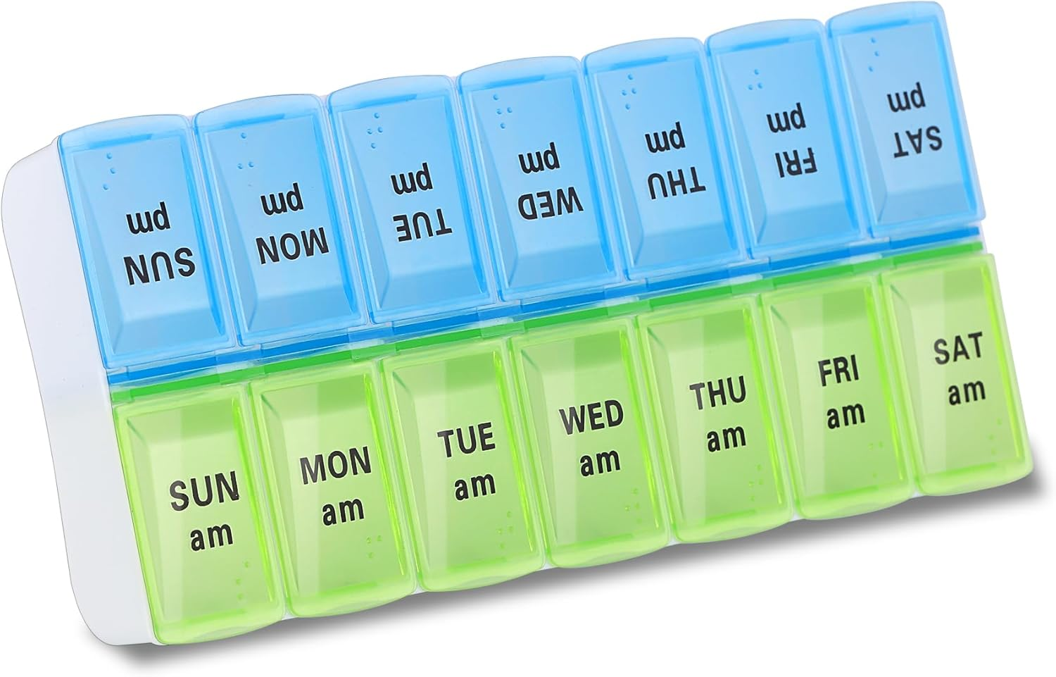 Berglander Pill Organizer 7 Day 2 Times a Day, Large Weekly AM PM Pill Box, Day Night Medicine Organizer, Pill Case 2 per Day, Pill Container Twice a Day Blue and Green Lid image number 4