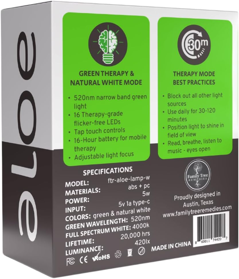 Green Light Therapy for Relieving Migraines, Anxiety and Insomnia - 16" Wireless Desk Lamp, Dual White & 520Nm LED with Adjustable Brightness | USB Rechargeable & Portable image number 6