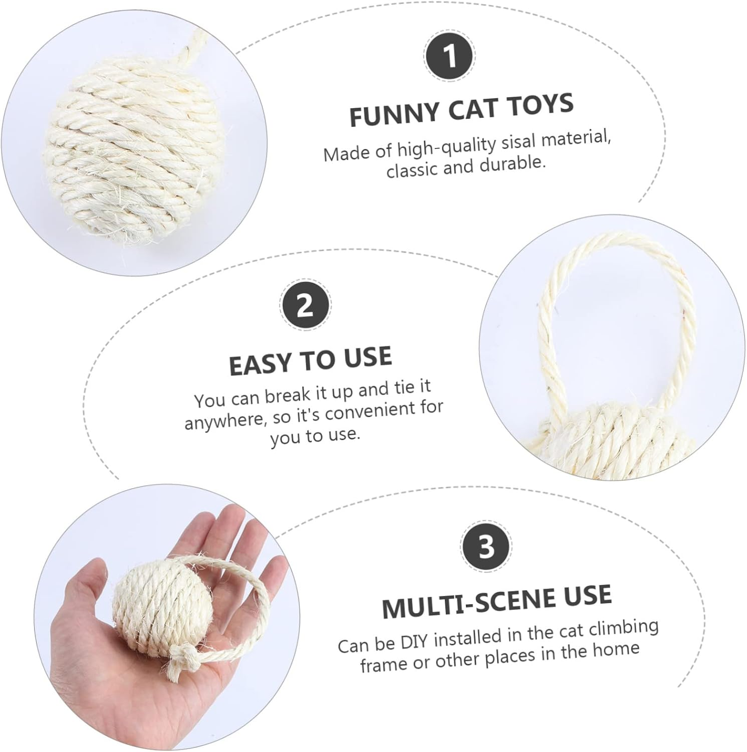 Mipcase Pack of 10 Cat Teasing Entertainment Cat Ball Hanging Toy Shelf Balls Toy Crawling Rack Toy - Sisal Exercise Biting Novelty Self Entertainment image number 2