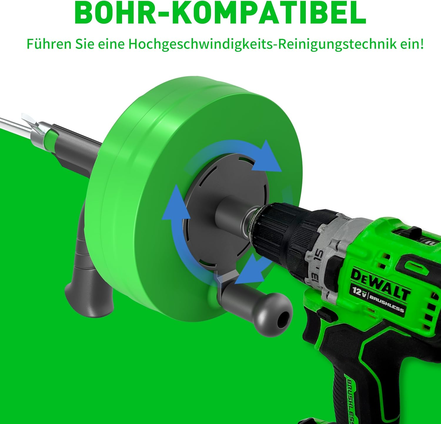 BACOENG Pipe Cleaning Spiral [15 M], Drain Cleaner Spiral for Pipe Cleaning, Drain Cleaning with Drain Spiral to Remove Hair and Blockage, Green image number 4