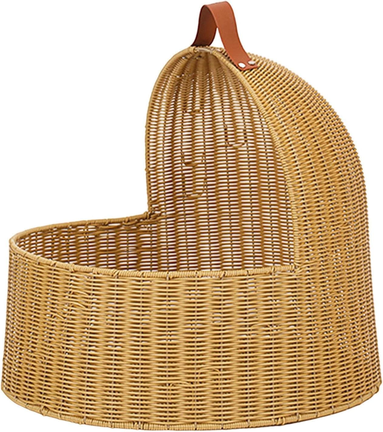 Fewnvwa Imitation Rattan Cat Bed, Hideaway, Comfortable Nest, Semi-Enclosed Pet Bed, Cat House for Small Dogs, Kittens, Puppies, Kittens, Yellow image number 1