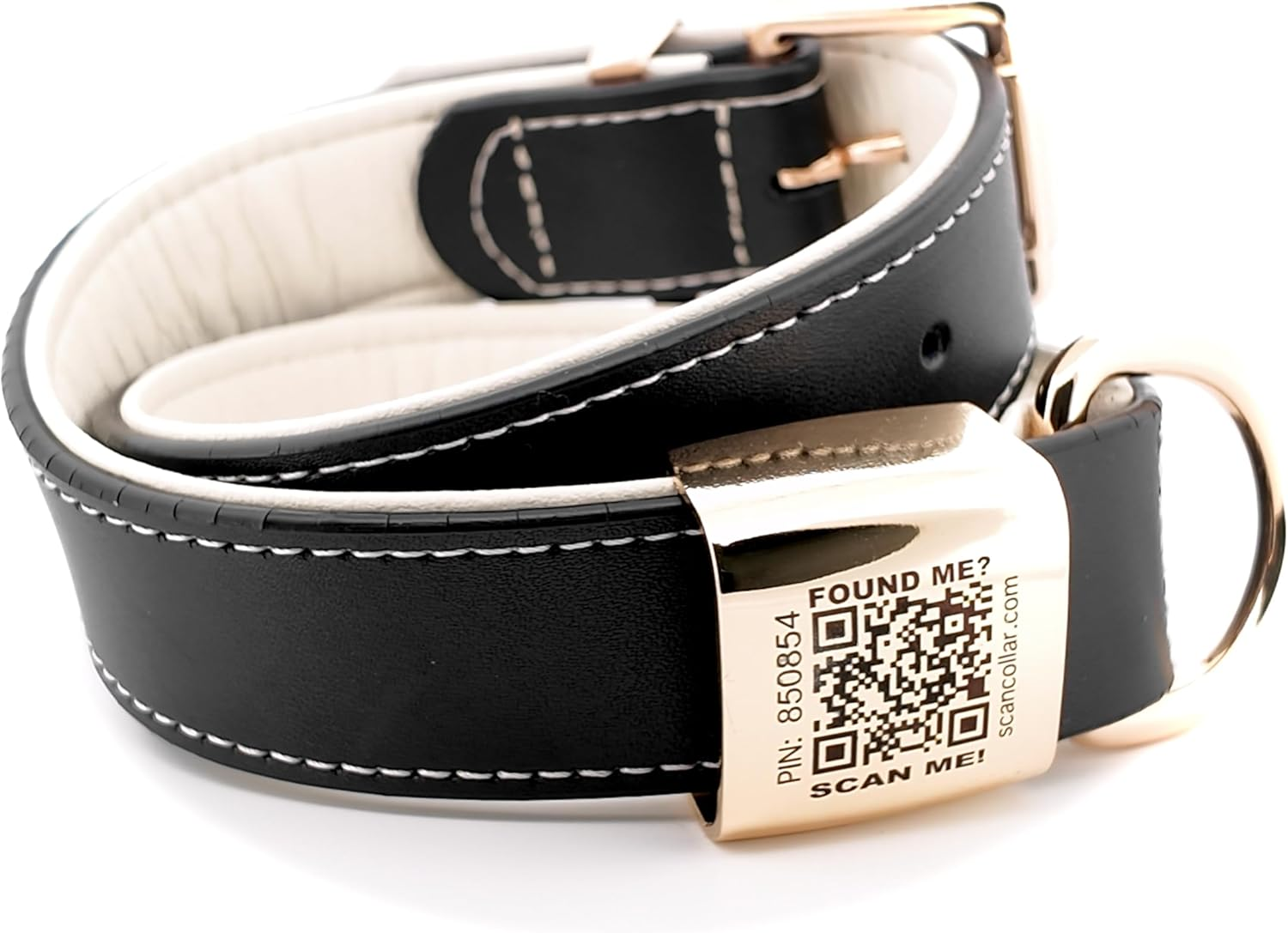 Scancollar QR Code Pet ID Genuine Leather Smart Collars with Location Tracking with Pet Online Profile, Soft Padded, Stylish, Breathable for Small Medium Large Dogs (Large, Pink & Violet)