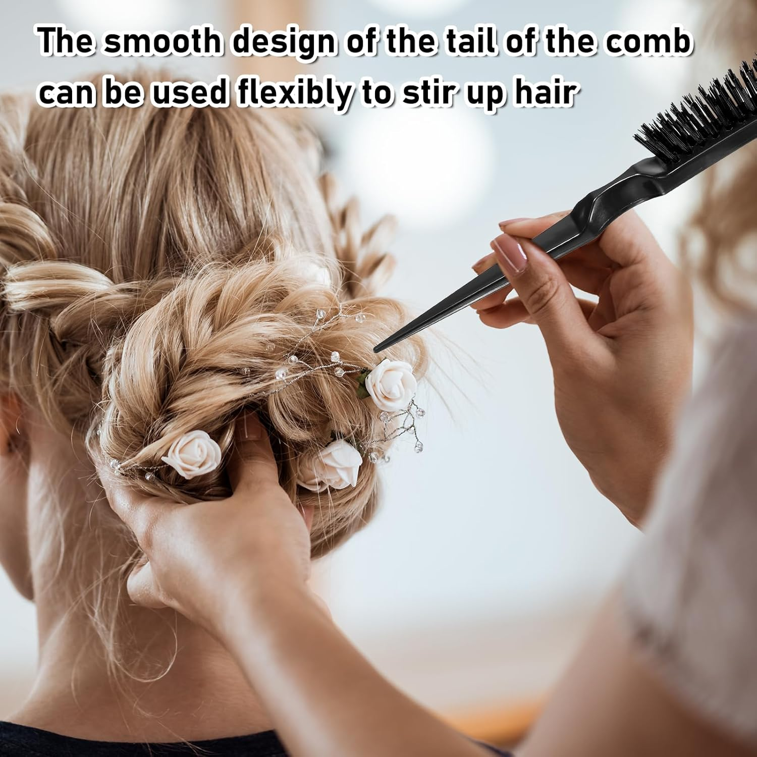 Teasing Boar Bristle Hair Brush for Women, Black Teasing Hair Brush Nylon Bristles Salon Styling Edge Boar Bristle Teasings-Brushs for Fine Comb Hair-Brushs for Edge Control Backcombing image number 4