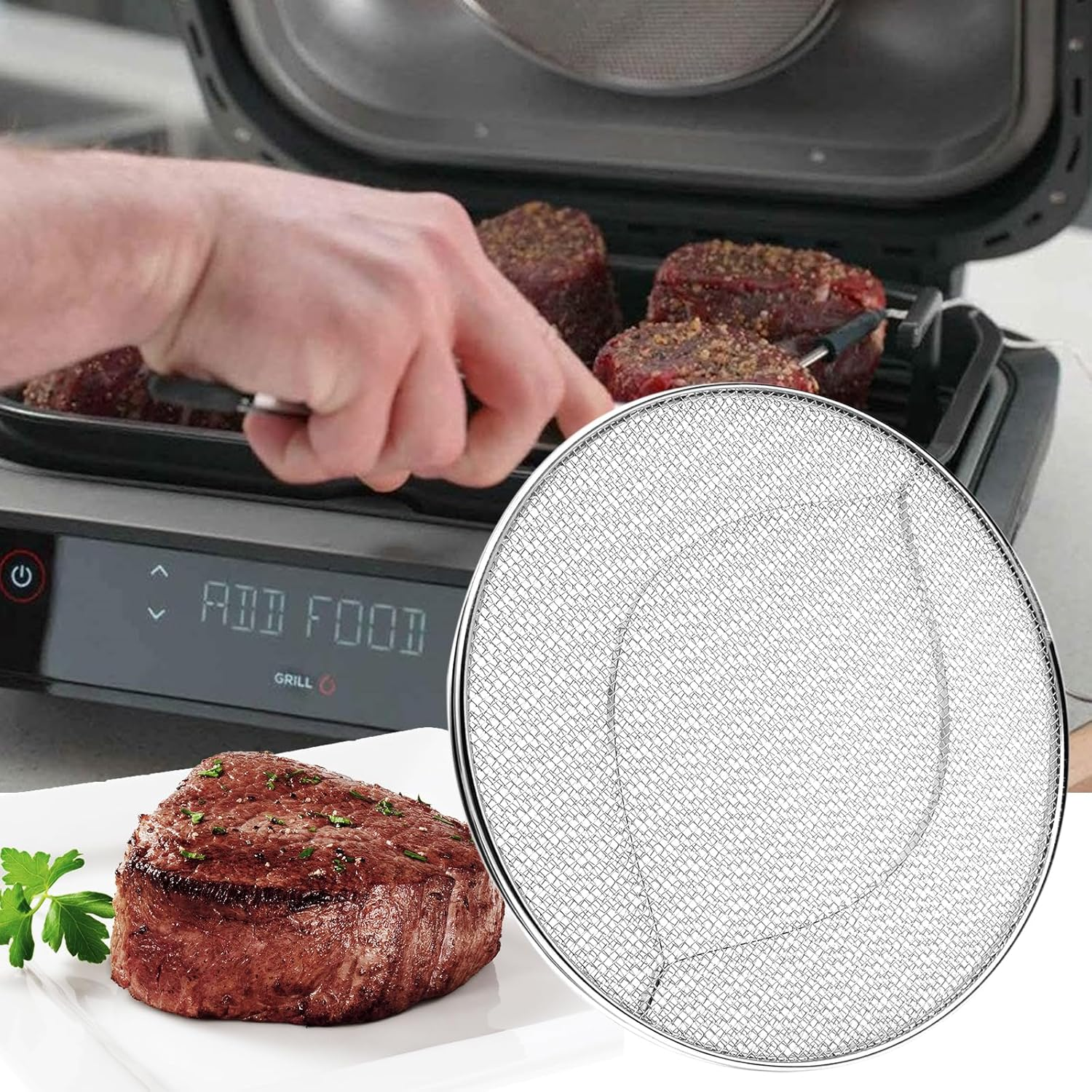 KINLYBO Replacement Splatter Shield for Ninja Foodi FG551 Air Fryer,Stainless Steel Splatter Screen Accessories for Ninja Foodi Smart XL 6-In-1 Indoor Grill, FG550, BG500A, DG551 image number 3