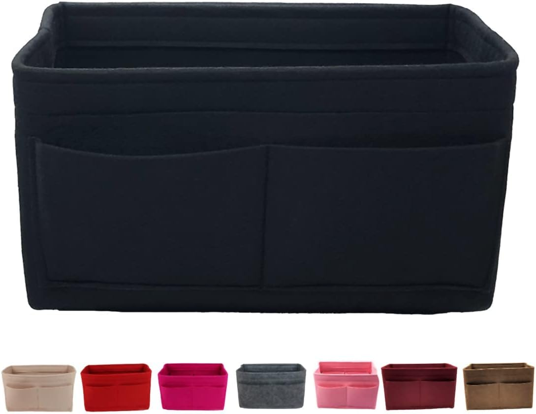 Purse Organizer Insert for Handbags, Felt Bag Tote 3 Sizes for Speedy, Large Tote Insert Felt Purse Zipper Bag Organizer (M Black No Zipper-26 * 15 * 14Cm)