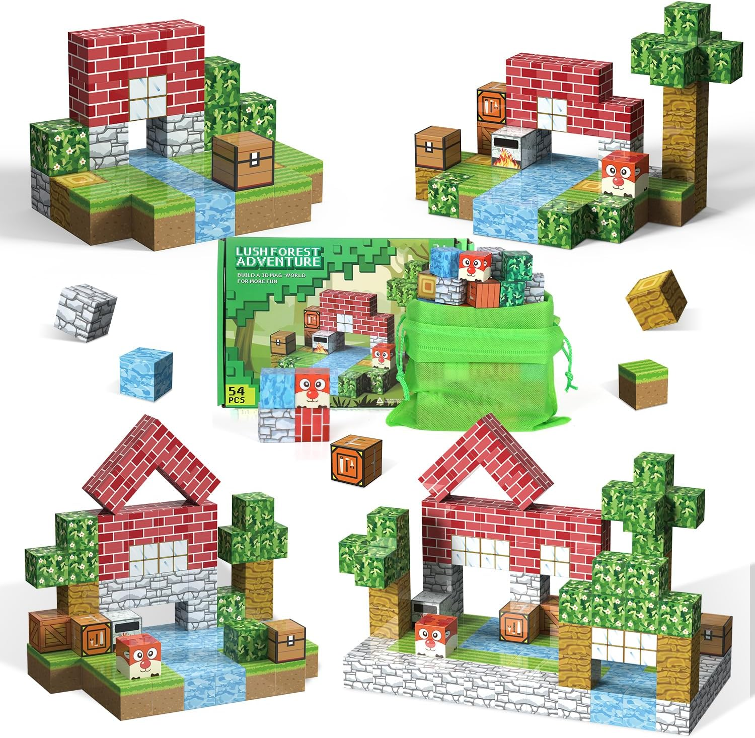 Lehoo Castle Minecraft Magnetic Blocks, Magnetic Blocks Building Mine Magnet World, Stem Sensory Toys for 3 Year Old Gifts (Forest) image number 2