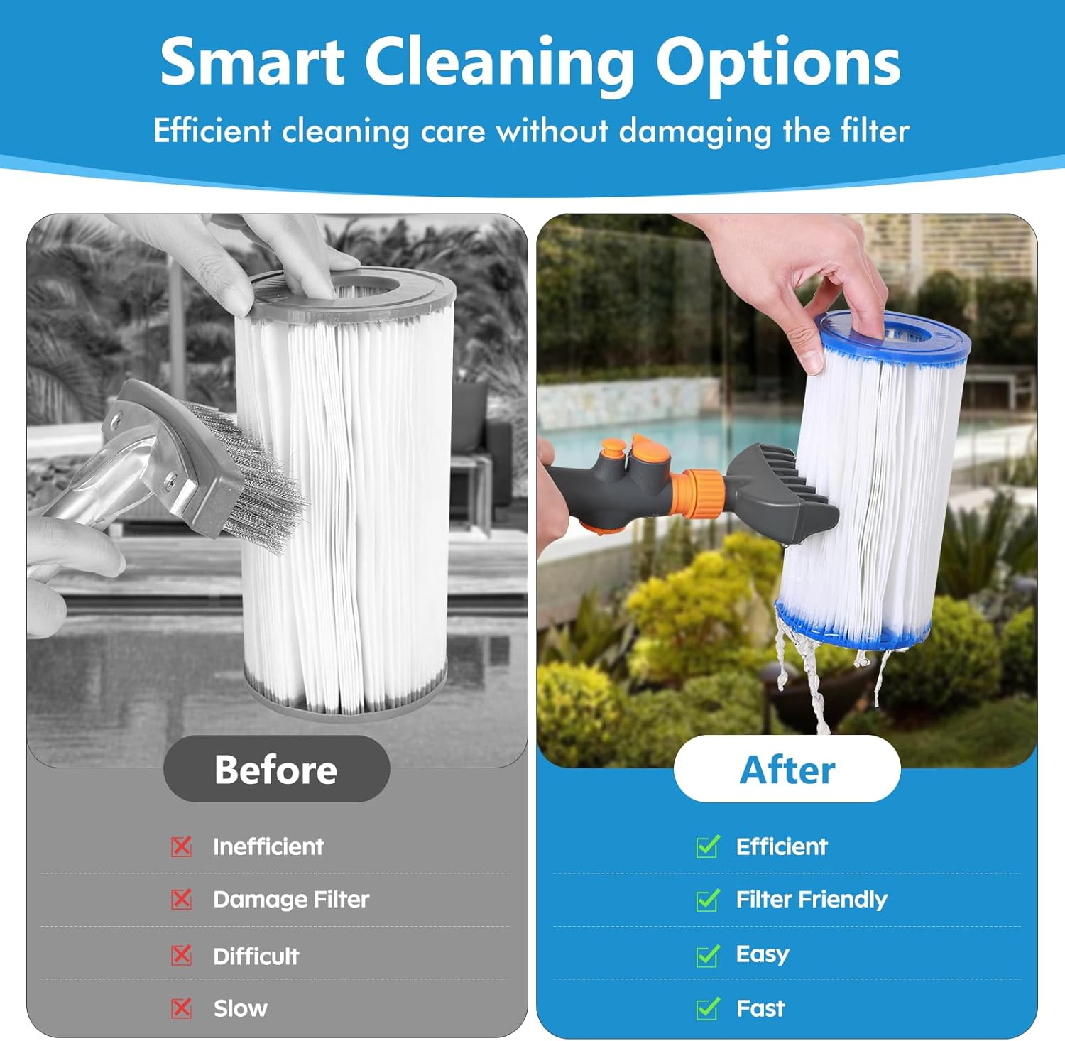 Pool Cartridge Filter Cleaner, Spa Filter Cleaner for Hot Tub Pool, Sturdy & Durable Comb Pool Filter Cartridge Cleaning Tool for Hot Tub, Clears Leaves, Debris, Filter Cartridge for Pool image number 5