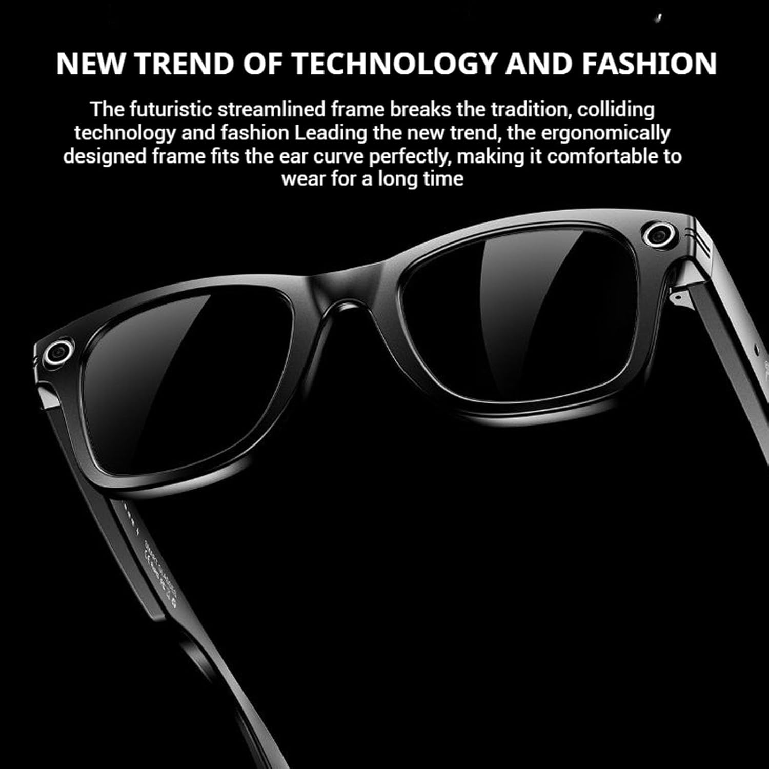 Ai Smart Glasses 8Mp Camera Glasses with Music & Call Features, Smartglasses Video Recording, Ai Smart Sunglasses with Camera and Bluetooth for Men/Women (Black) image number 3