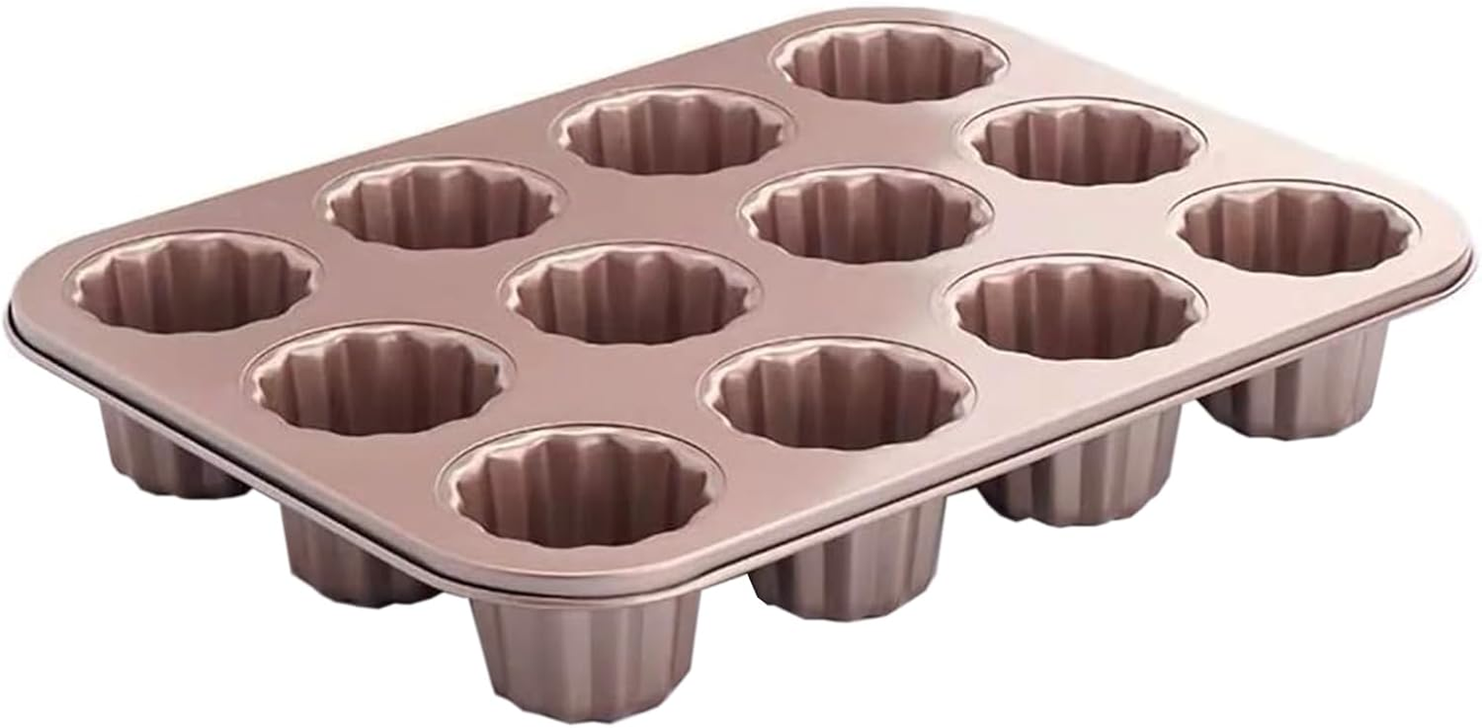Canele Mold Cake Pan Non-Stick Carbon Steel Canel&eacute;s Baking Pan for Oven, Professional French Pastry Molds for Homemade, Muffin Cupcake, Heavy Duty Bakeware with Smooth Release (12-Cavity) image number 1