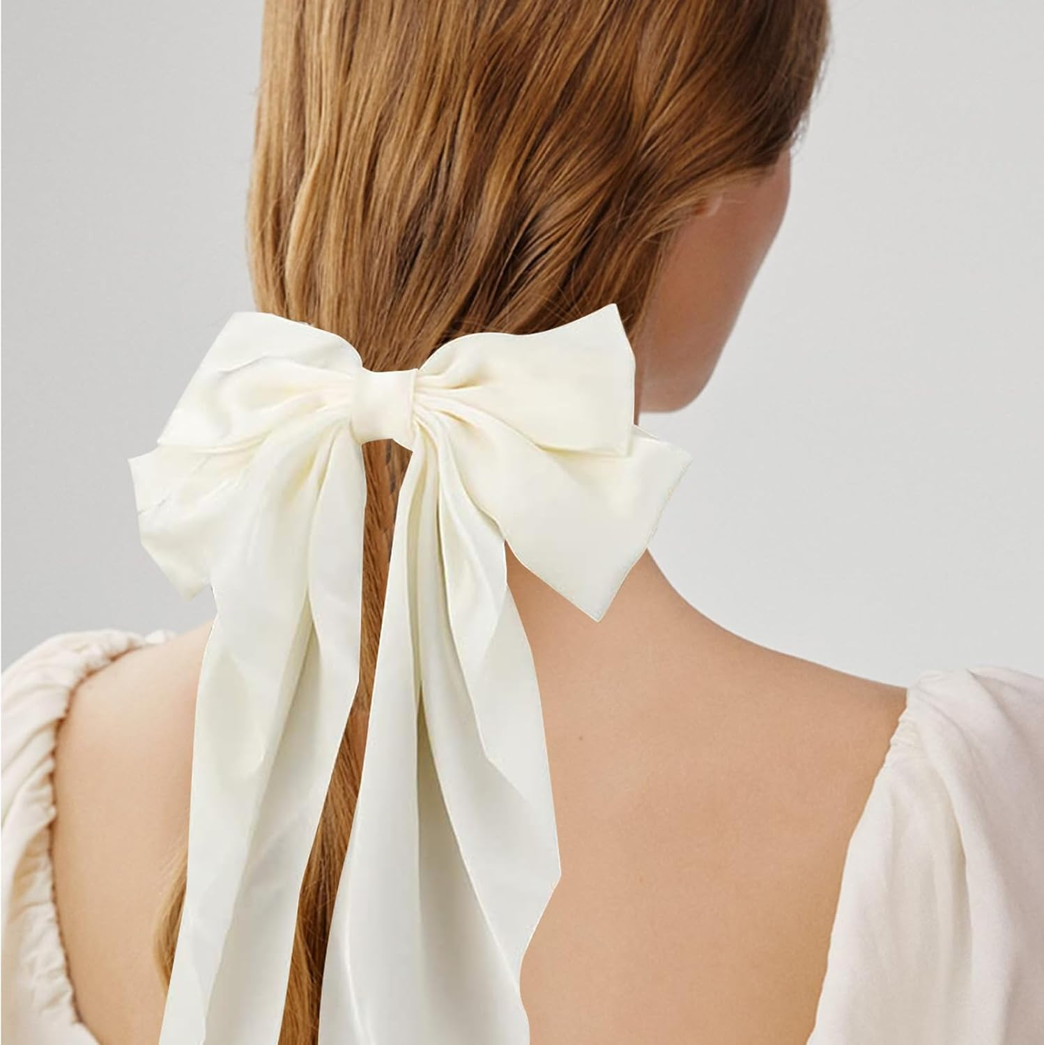Aikeis Silky Satin Hair Bows Large Hair Bows for Women Oversized Hair Bows Long Tail Hair Bow (Black/White) image number 4