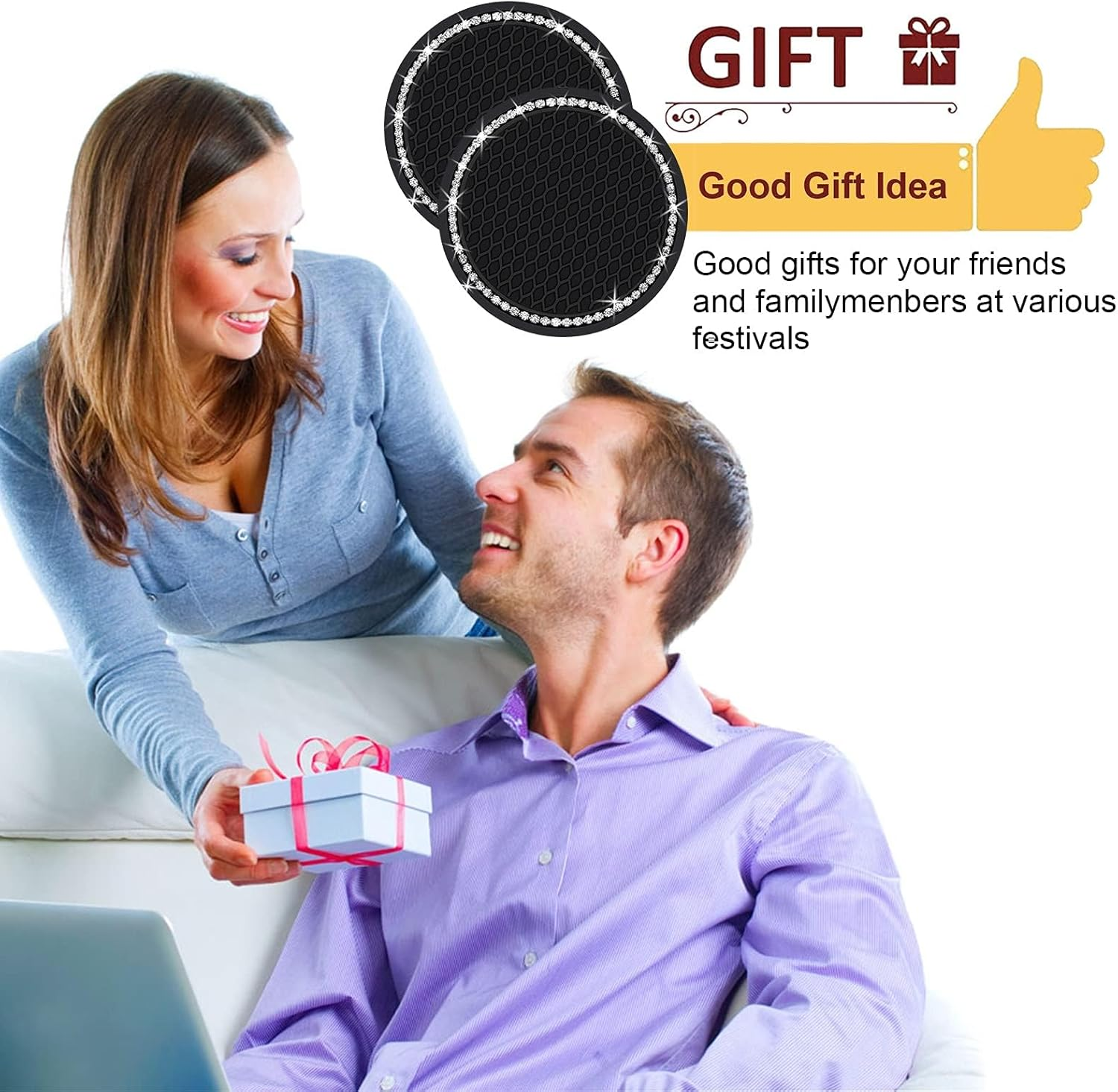 Car Cup Coaster, Universal Bling Crystal Rhinestone Car Cup Insert Coaster, 2.75 Inch Anti-Slip Shockproof Cup Mat, Auto Drink Pad Car Interior Accessories for Women Men (Black) image number 5