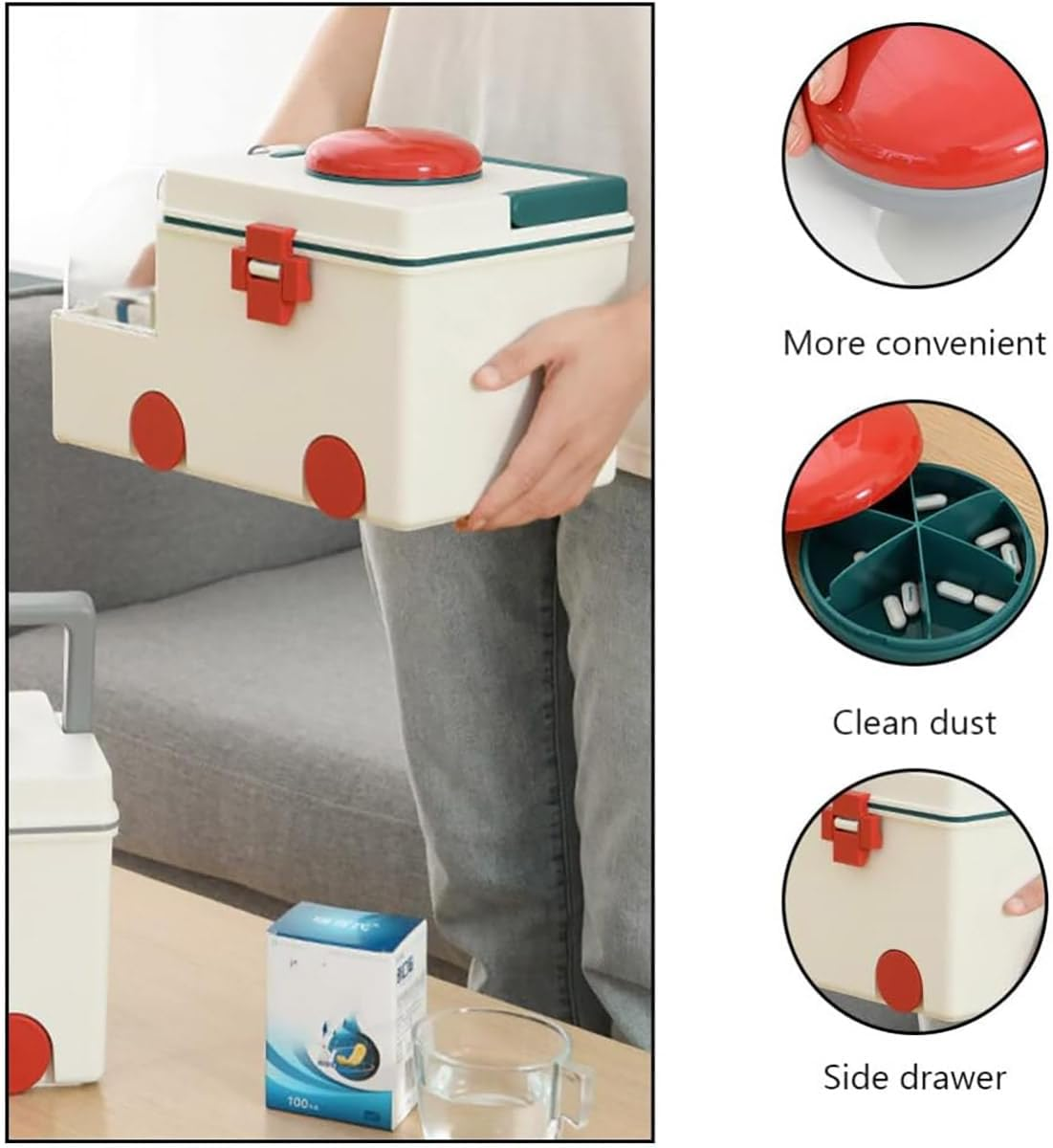 AIMALL Songtai Portable Household First Aid Box - Compact and Lightweight Medicine Storage Solution with Secure Locking System, Available in Grey and Green - 11.8 X 7.1 X 7.5 Inches image number 6
