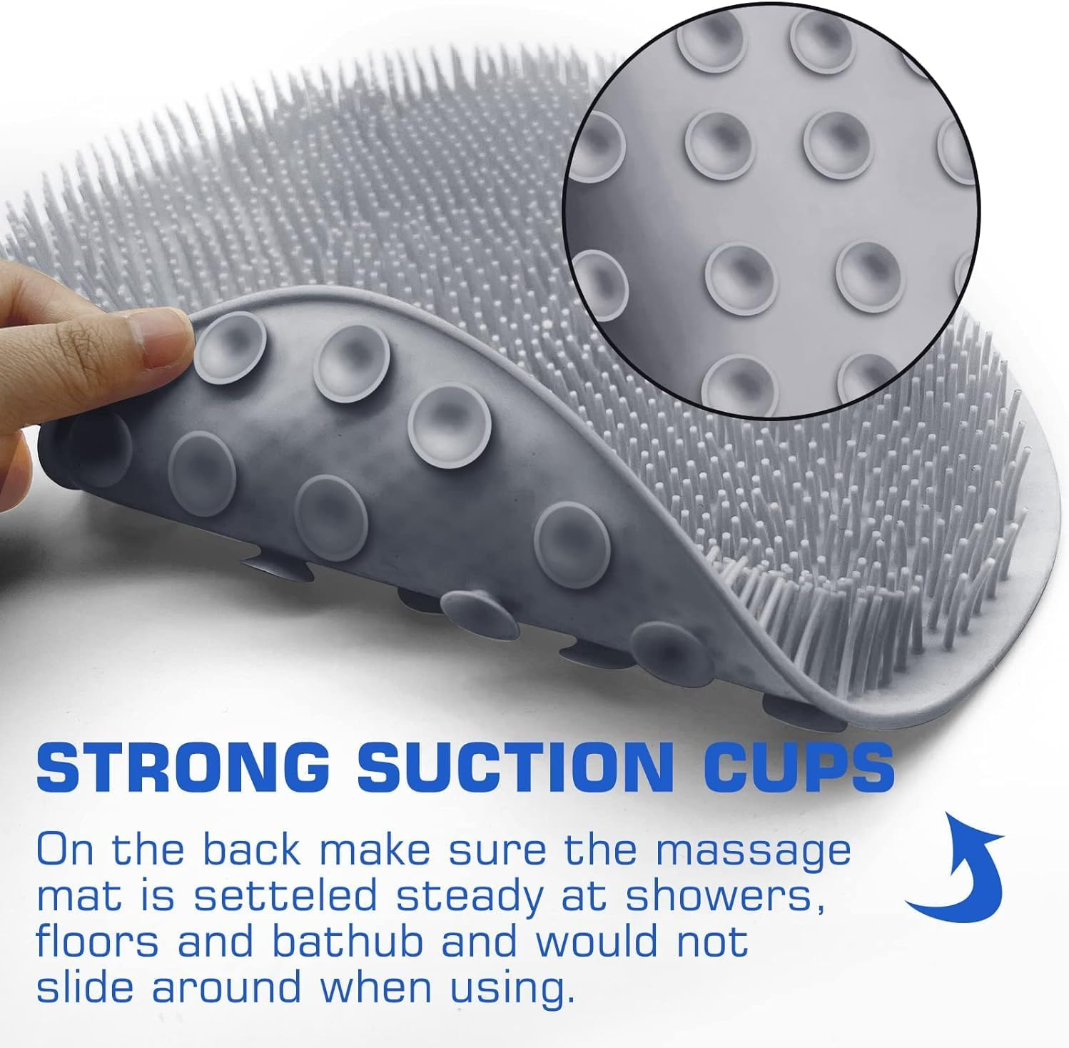 Mumoo Bear Shower Foot Scrubber Mat Back Washer Back Exfoliating Bath Wash Pad Wall Mounted Slip Suction Cups Scrubber for Use in Shower Cups Foot Cleaner for Men and Women (Grey) image number 3