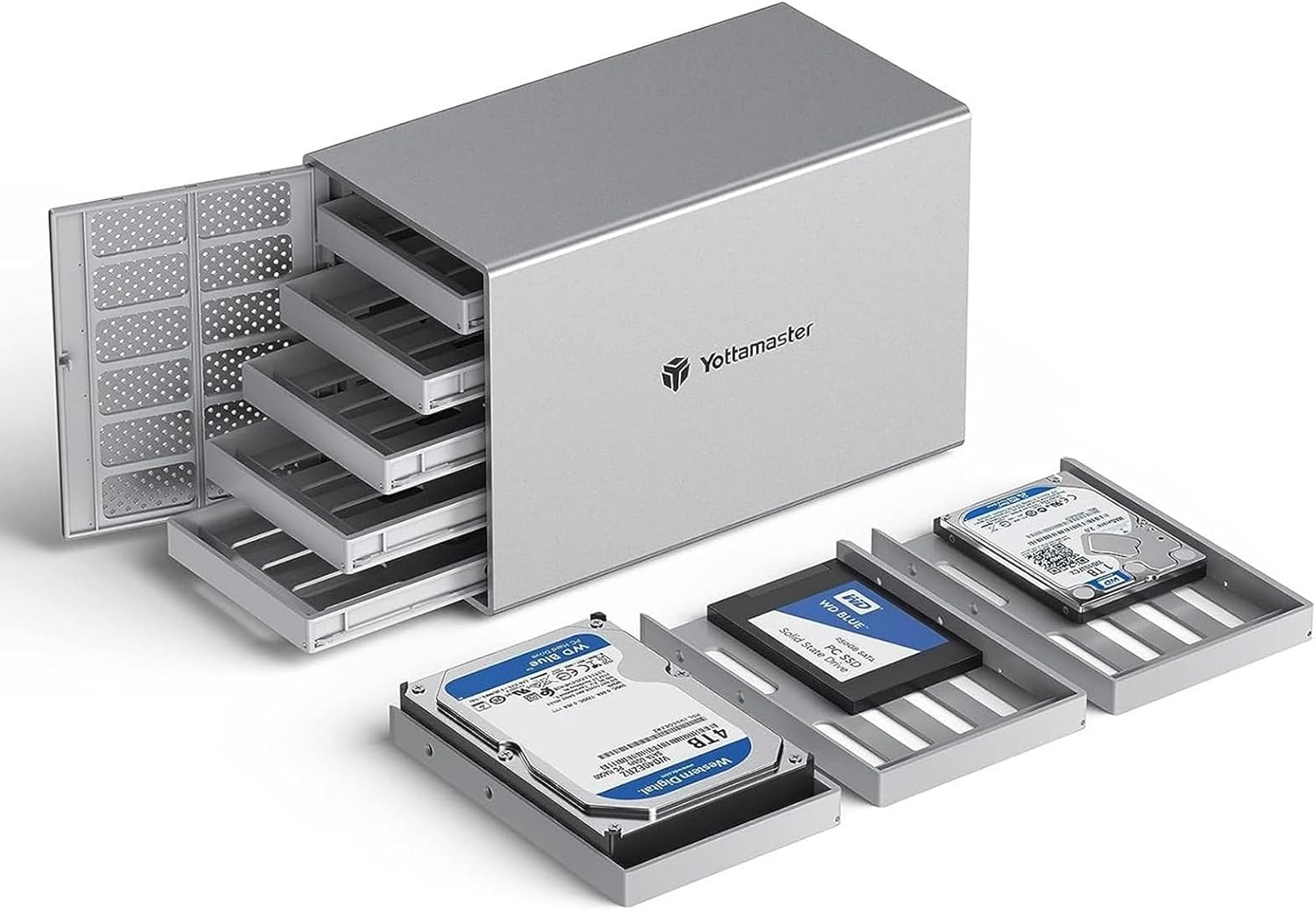 Yottamaster 5 Bay Hard Drive Enclosure, Aluminum USB3.0 3.5" HDD Enclosure DAS for 2.5"/3.5" Inch SATA HDD/SSD, Supports 5X16Tb, Direct Attached Storage (DAS) Storage Expansion, Non-Raid [PS500U3] image number 5