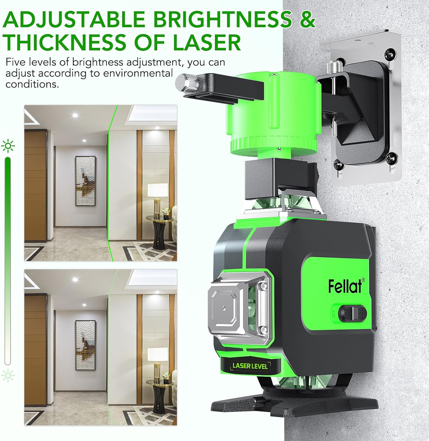 Cross Line Laser 4 X 360&deg; Cross Line Laser Green Self-Levelling Laser Spirit Level 16 Line Laser Rotation Laser with 2 X 4000 Mah Rechargeable Batteries and Remote Control image number 4