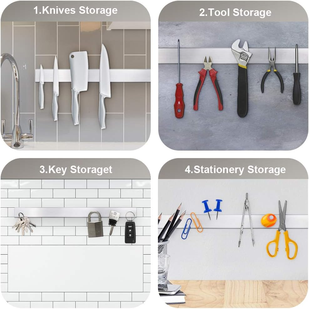 Ninonly 40 CM Magnetic Knife Strip for Wall,Premium Stainless Steel Wall Mounted Magnetic Knife Holder Kitchen Knives Bar Rack for Home Kitchen Utensil Tool Organizer image number 3