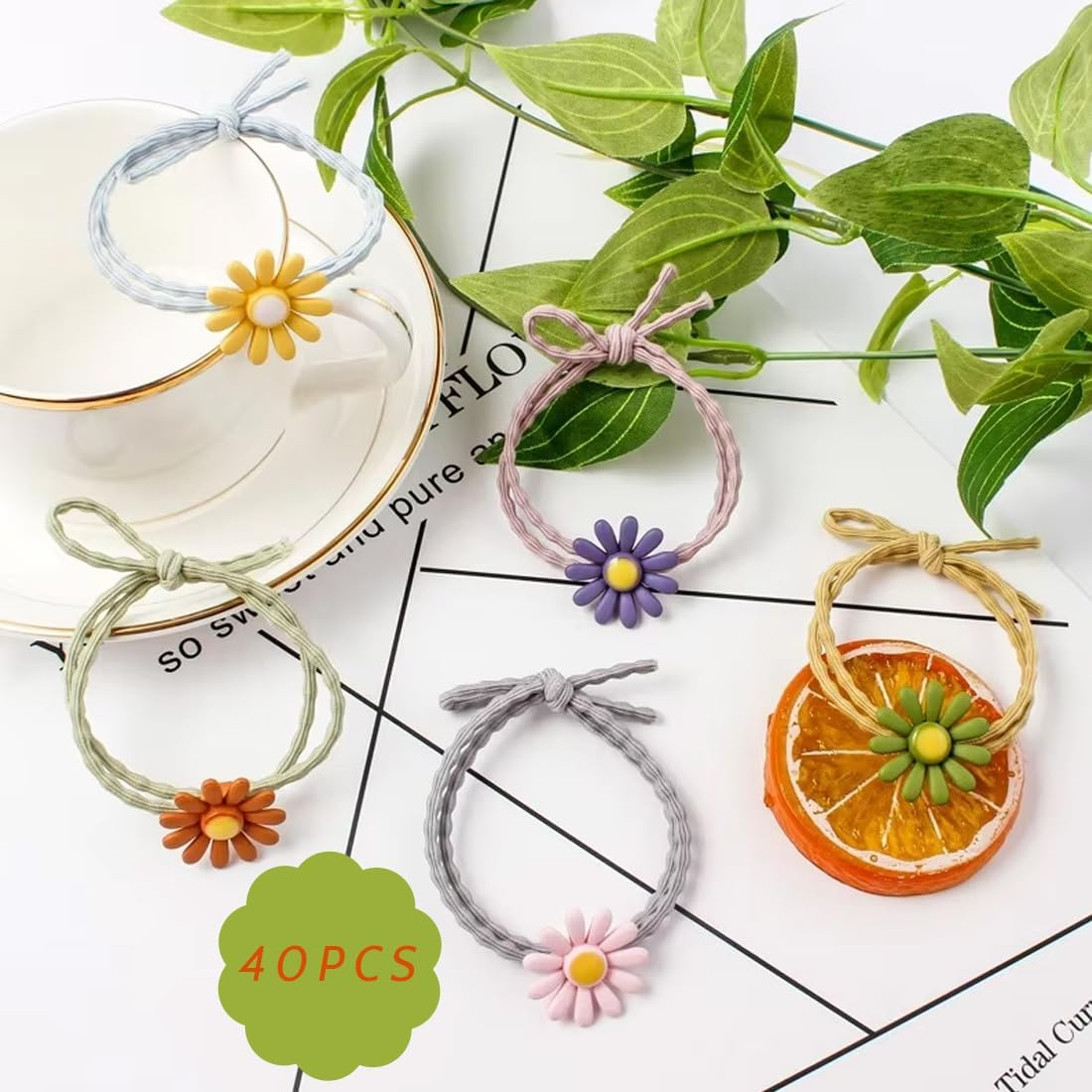 XYTAHDM Pack of 40 Women'S Hair Bobbles, Daisy Hair Bobbles Girls, Elastic Hair Bands, Ponytail, Hair Bobbles Small, Hair Scrunchie Spiral, Thin Hair Bands (Random Colour)