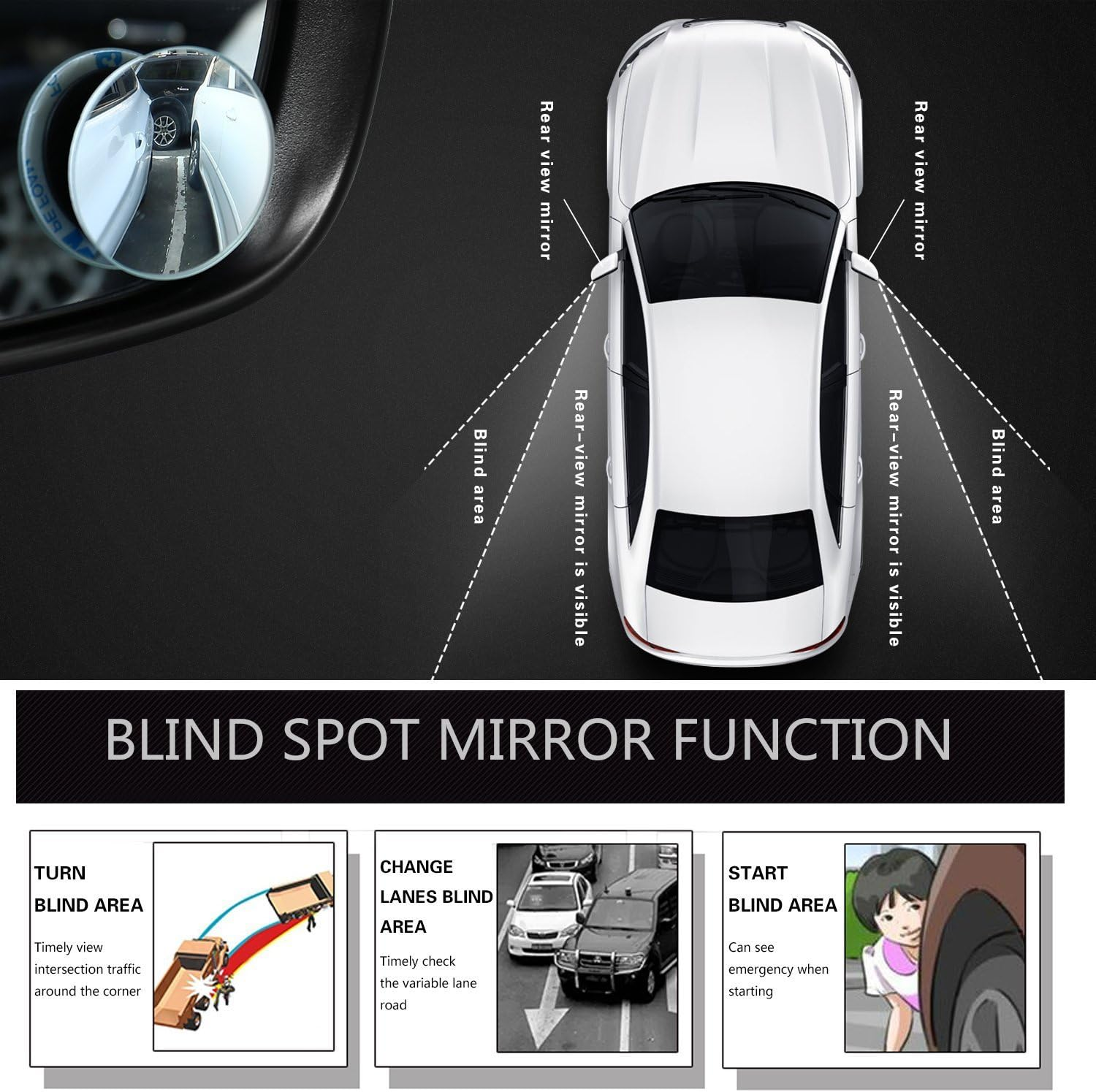 Blind Spot Mirrors, Ankier round Shape Wide Angle Car Wing Mirror Blind Spot Stick on Side Mirror ( 2 Pcs ) image number 2