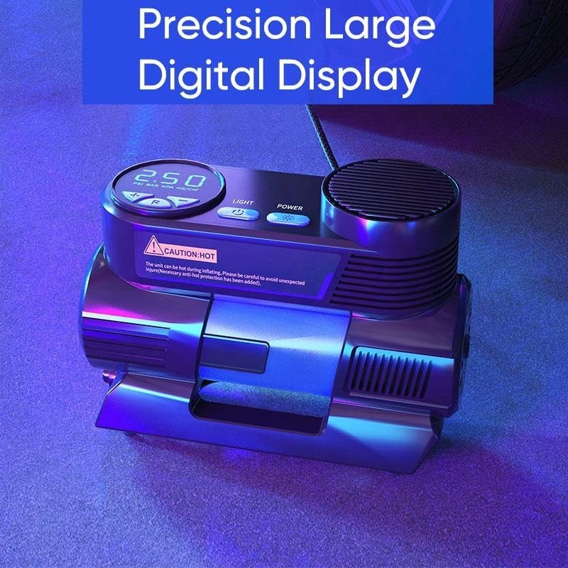 Tyre Inflator Portable Air Compressor 12V Auto Digital Air Pump for Car Tire, 150PSI DC 12V Auto Shut off Tire Pump W/Pressure Gauge Car Bike Balls Pump LED Light LCD Digital Display Fast Inflator image number 2