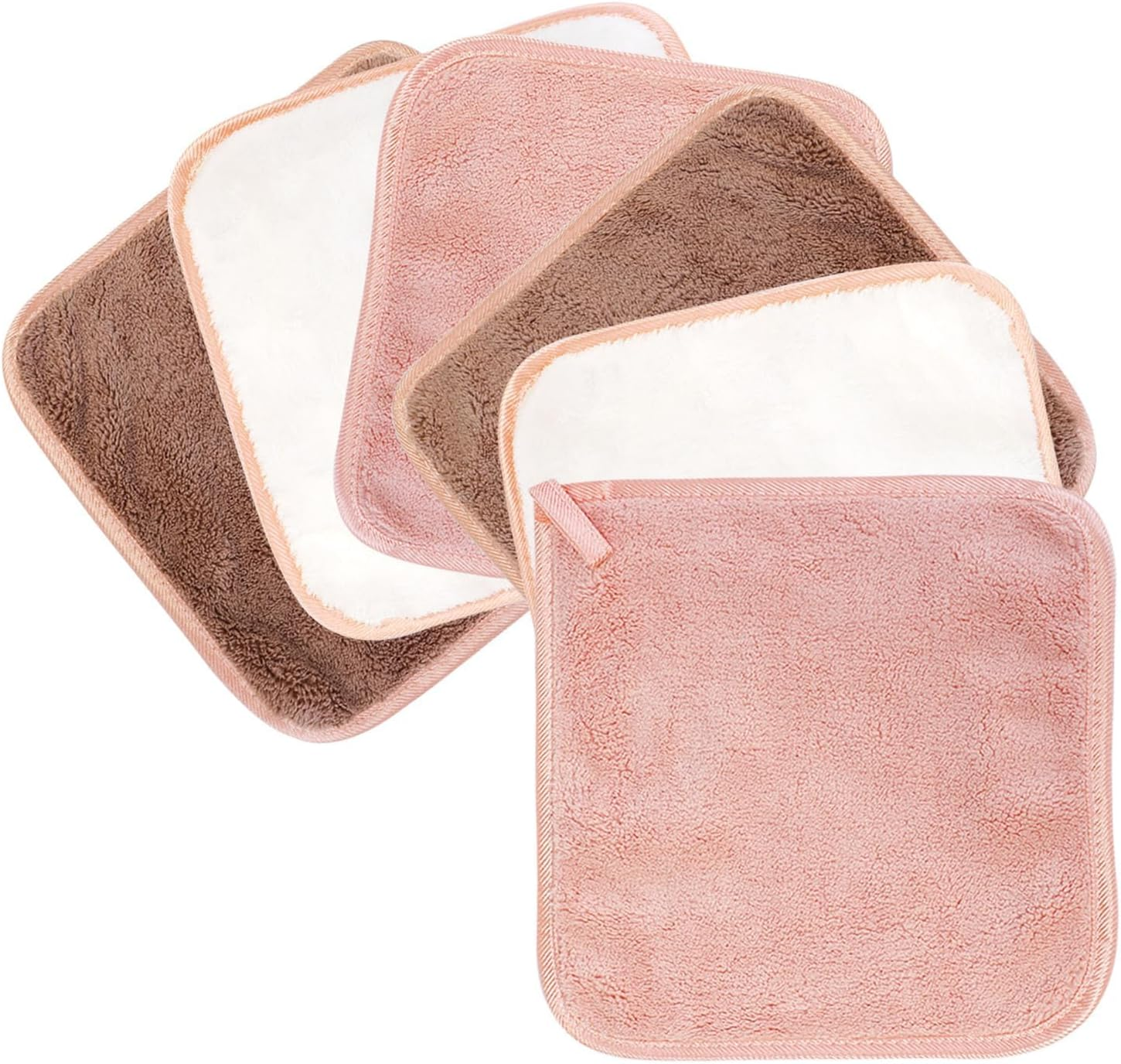 Microfiber Makeup Remover Cloth Soft Facial Cleansing Cloths Absorbent Washcloth Face Cloths Reusable Flannel Face Cloth 8Inch X 8Inch 6Pack (Pink, White, Brown, 1 Count (Pack of 6)) image number 5