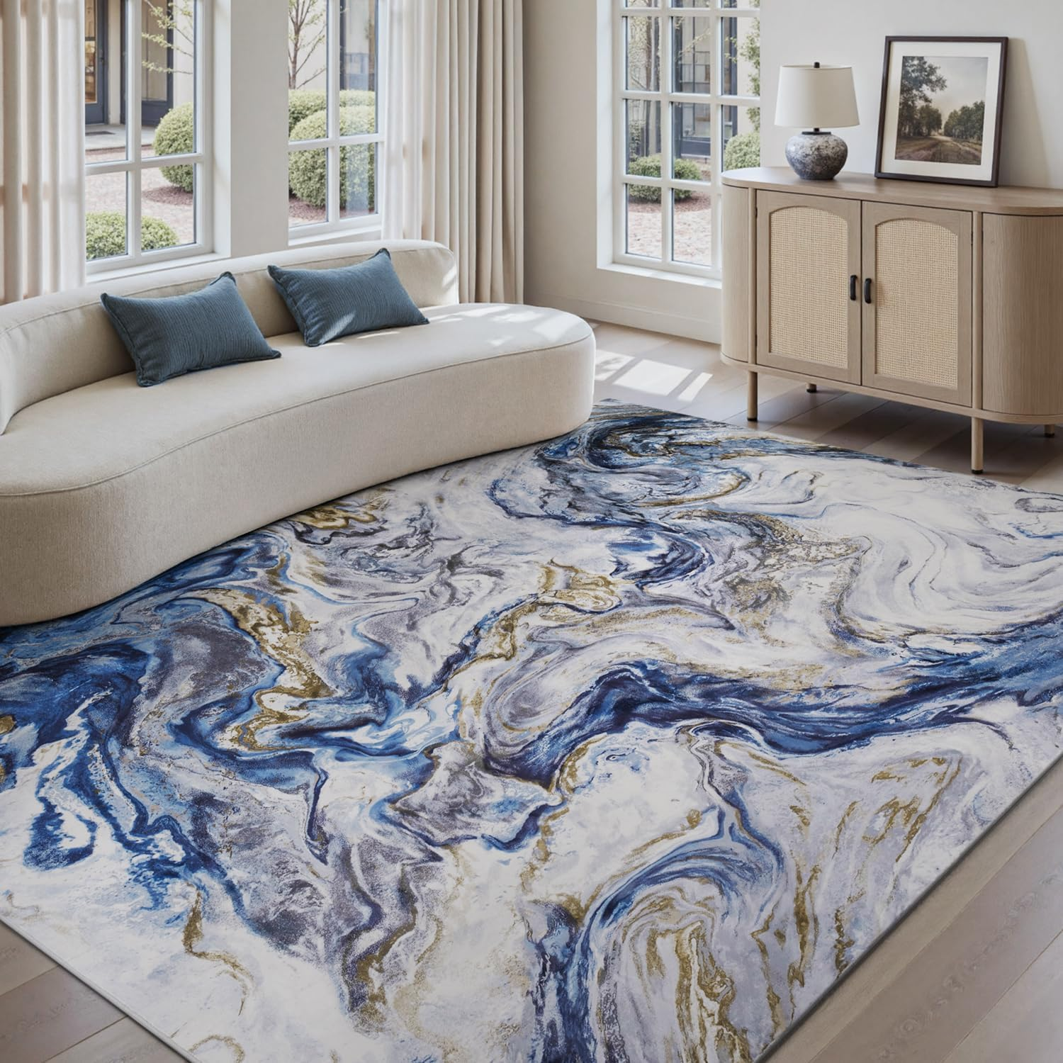 8X10 Area Rugs for Living Room, Modern Abstract Rug for Bedroom, Contemporary Machine Washable Rug