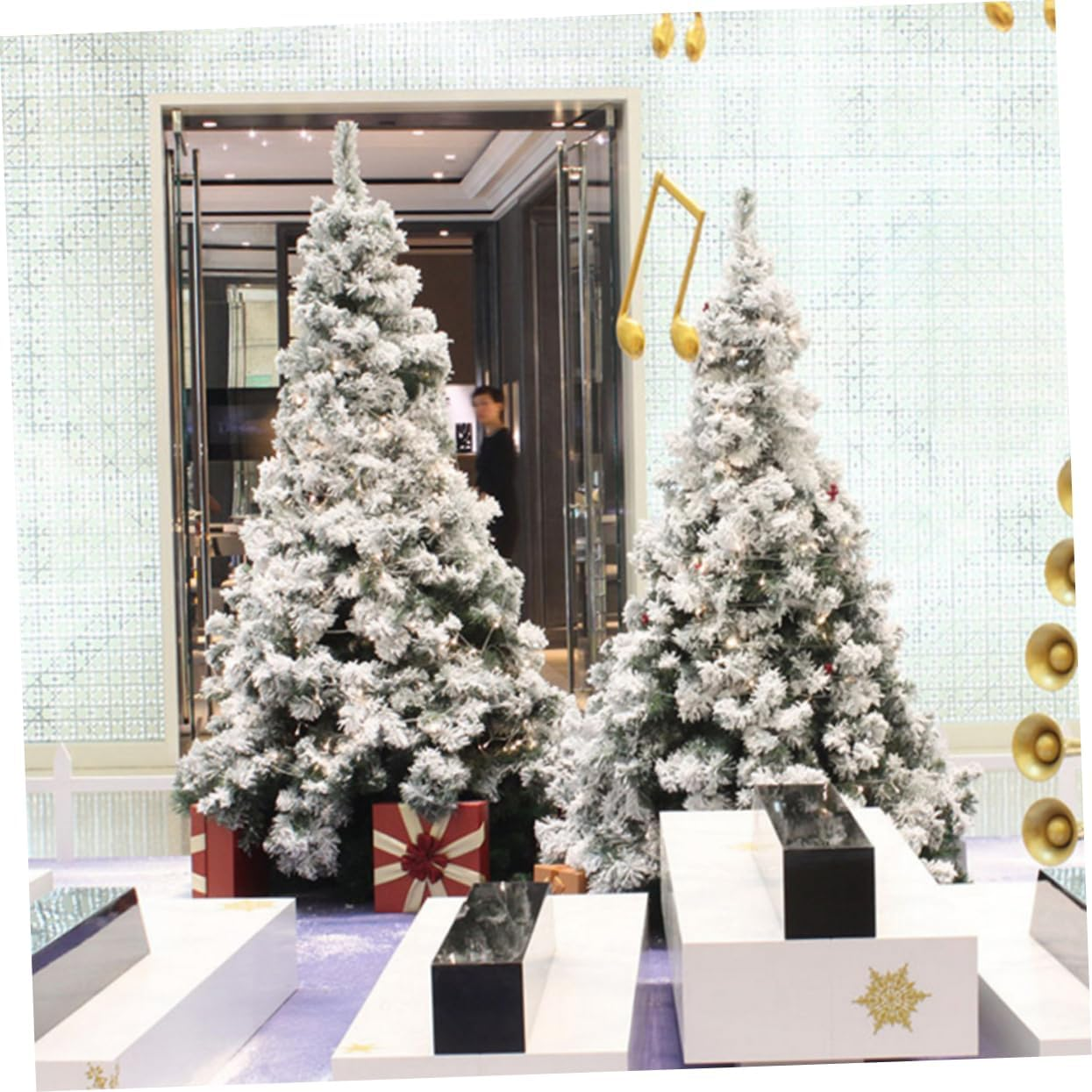 Ibasenice Xmas Tree Decor White Artificial Flocked Pop up Outdoor Christmas Tree Home Random Style