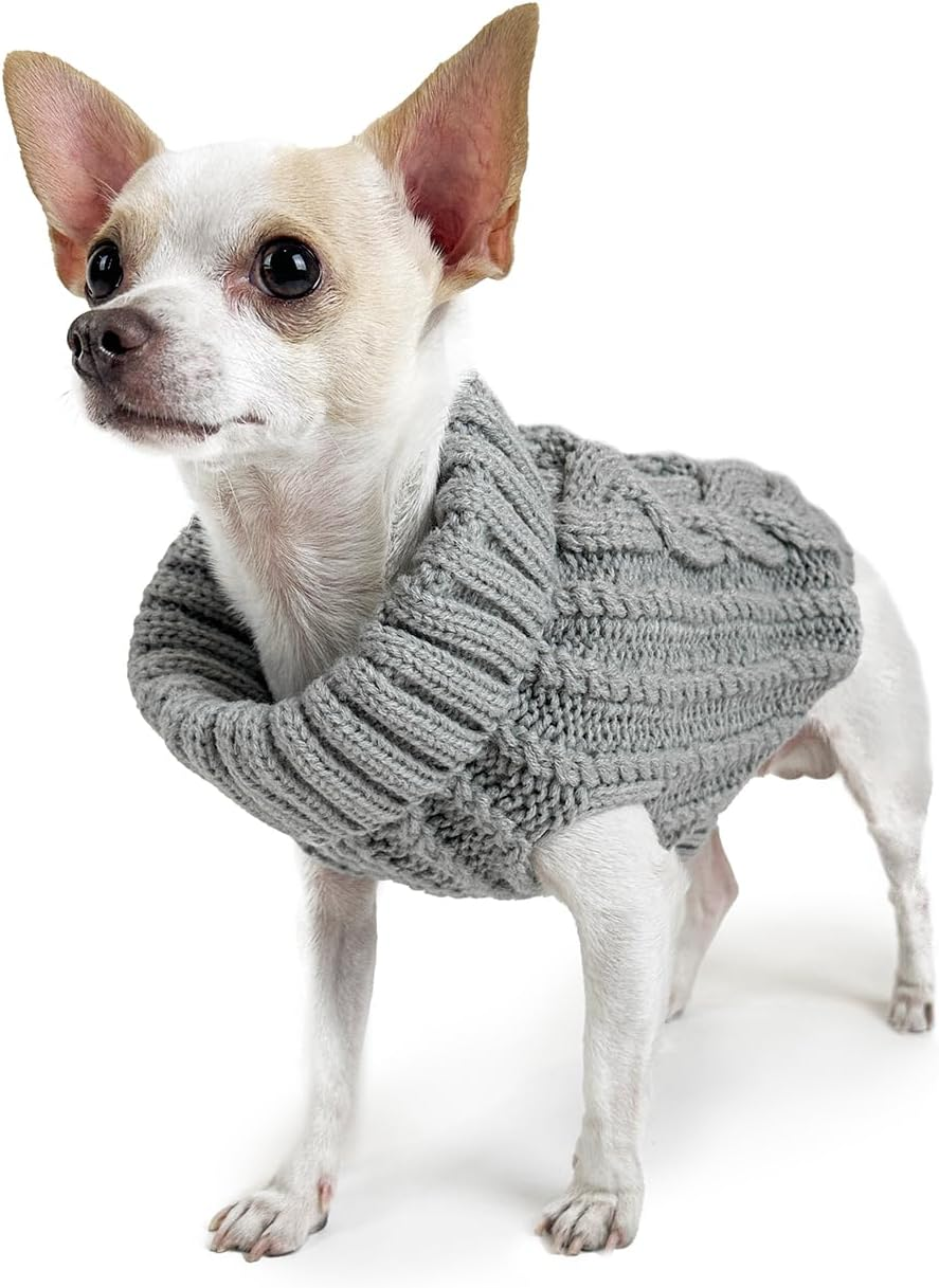 Huskimo Dog Jumper Cali Knit Fog Grey 33Cm &ndash; Cable Knit Dog Sweater, Sleeveless Fit, Stretch Belly, Machine Washable