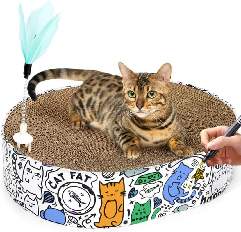 Cat Scratcher, Cardboard, 2 in 1, Oval Pet Cat Cot, Scratching Pad, Corrugated Cardboard, Lounge Bed, Furniture Protector, Toy