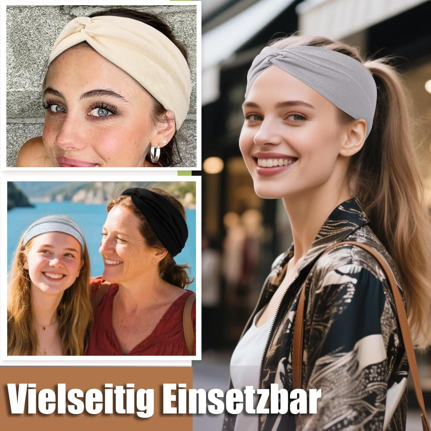 Norhogo Pack of 6 Elastic Headbands, Women'S Headband Elastic Wide Headbands, Headband Knot Sports Headwrap Headband Yoga Hair Accessories for Girls, Leopard Print, Plain image number 5