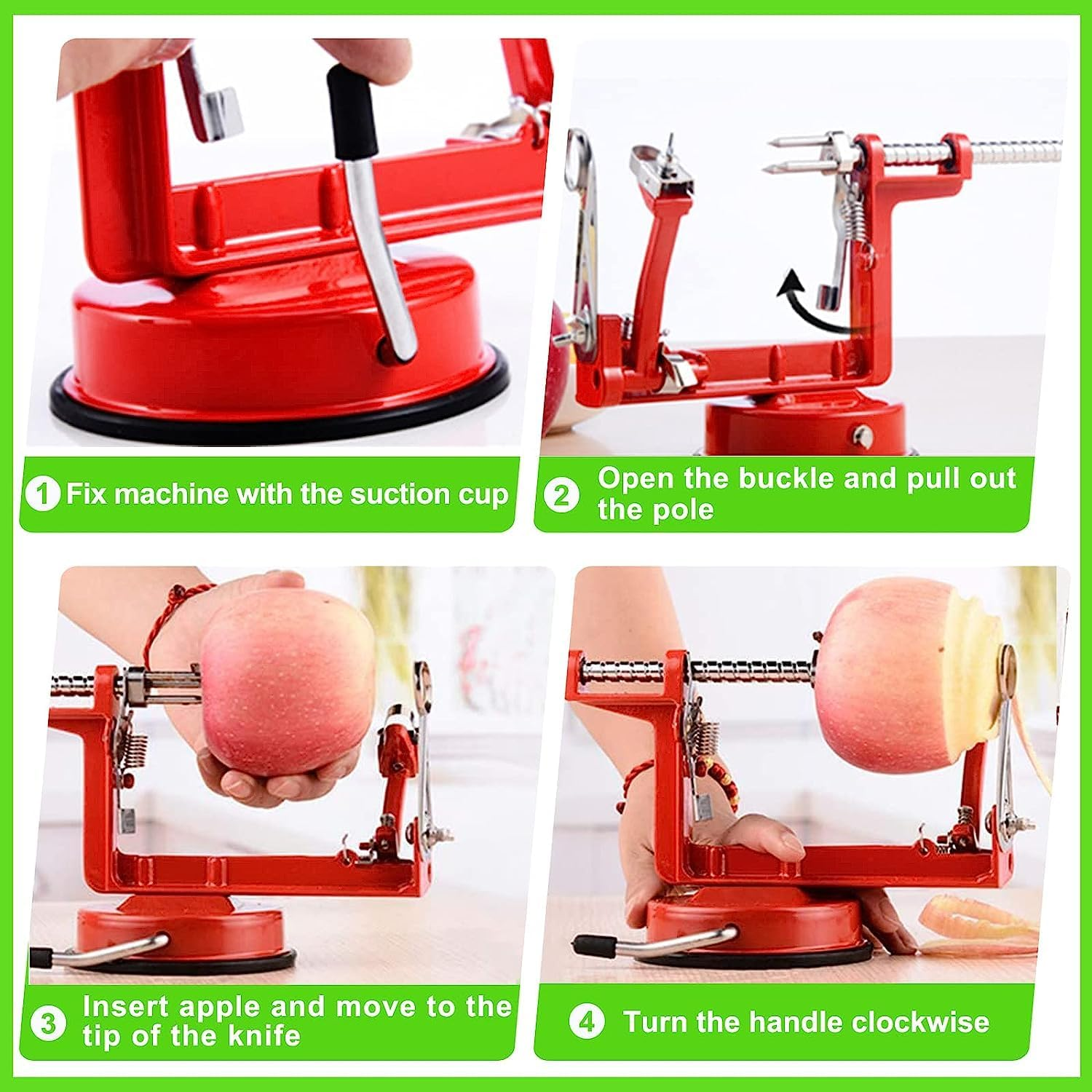 3 in 1 Apple Peeler Corer, Potato Pear Fruit Peeler Slicer Corer with Stainless Steel Blades and Powerful Suction Base, Kitchen Tool for Apple and Potato image number 3