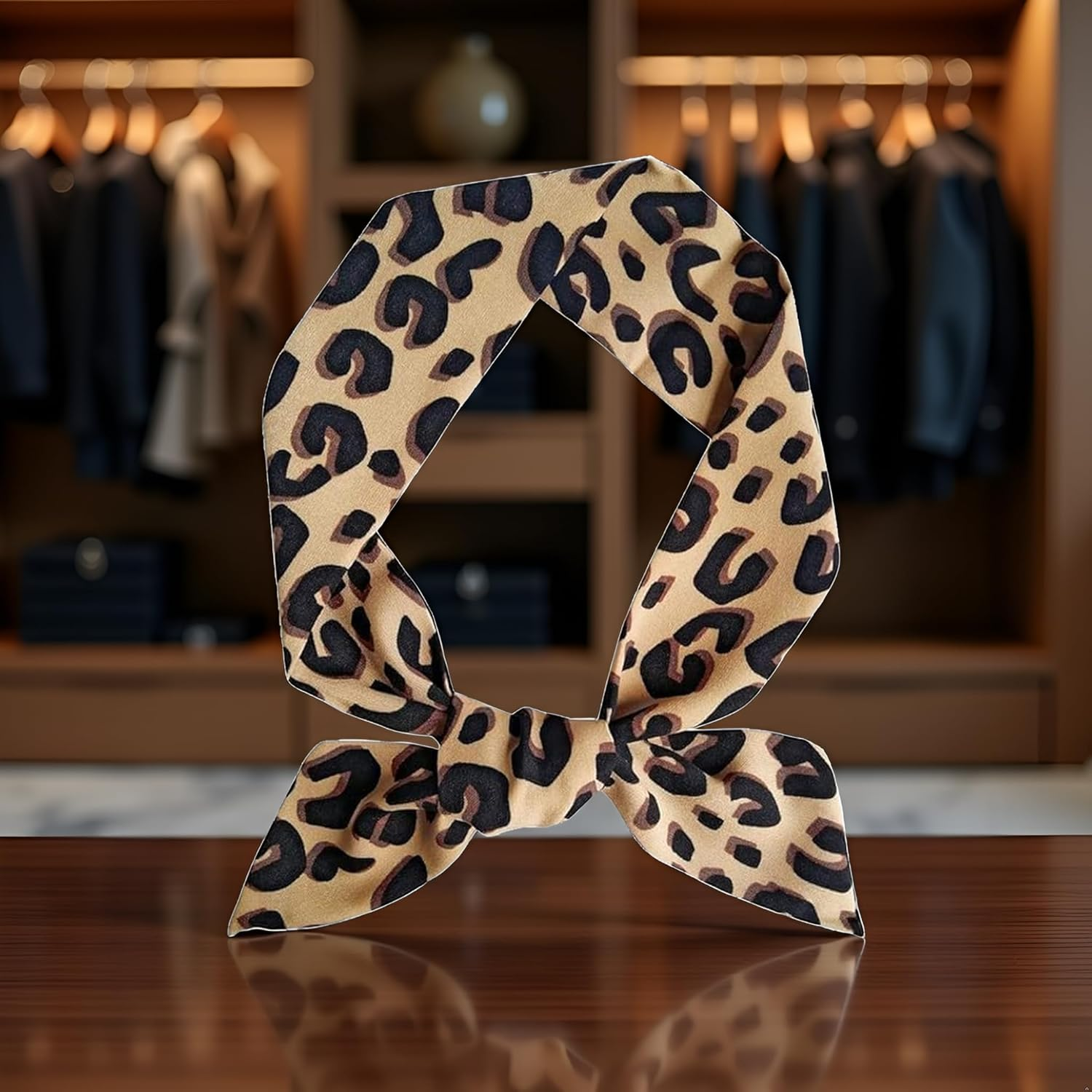 Brown Leopard Neck Tie Chic Skinny Scarf Hairband Stylish Purse Scarf Leopard Accessory Women'S Fashion Scarves, Scarves and Wraps image number 2