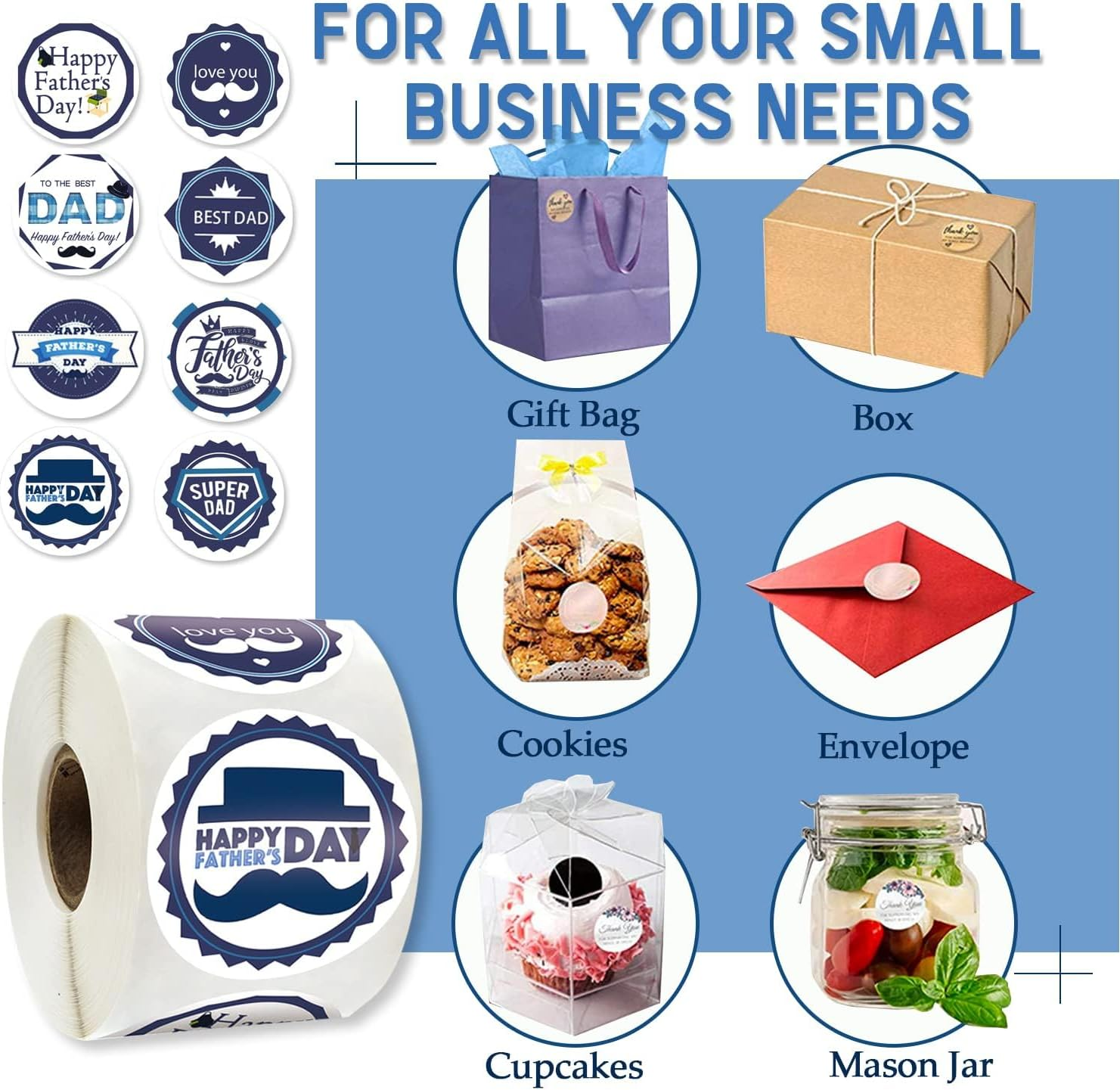 500 Pcs Happy Father&rsquo;S Day Stickers &ndash; 1.5 Inch round Self-Adhesive Gift Labels for Fathers Day Gift, DIY Crafts (8 Designs) &ndash; Best Dad Cookie Bags Labels, Candy Wrapping, Card Decor, Super Dad Gift - Blueb image number 3