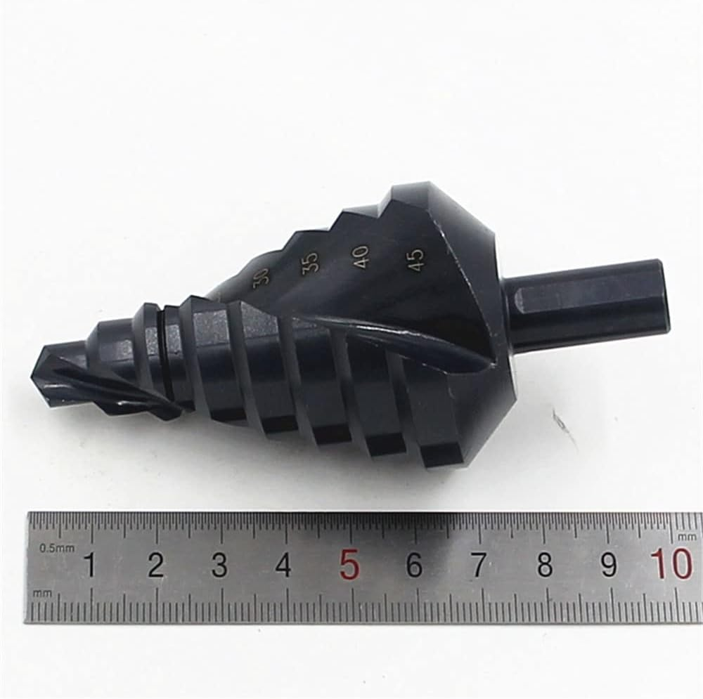 ZONADA Spiral Nitriding Step Drill Bit Titanium Plated Multi Hole Cutter 10Mm-45Mm Total 8 Step Sizes Hole Cutting, Enlarge, Metal Sheet, PCV, Woodworking image number 6