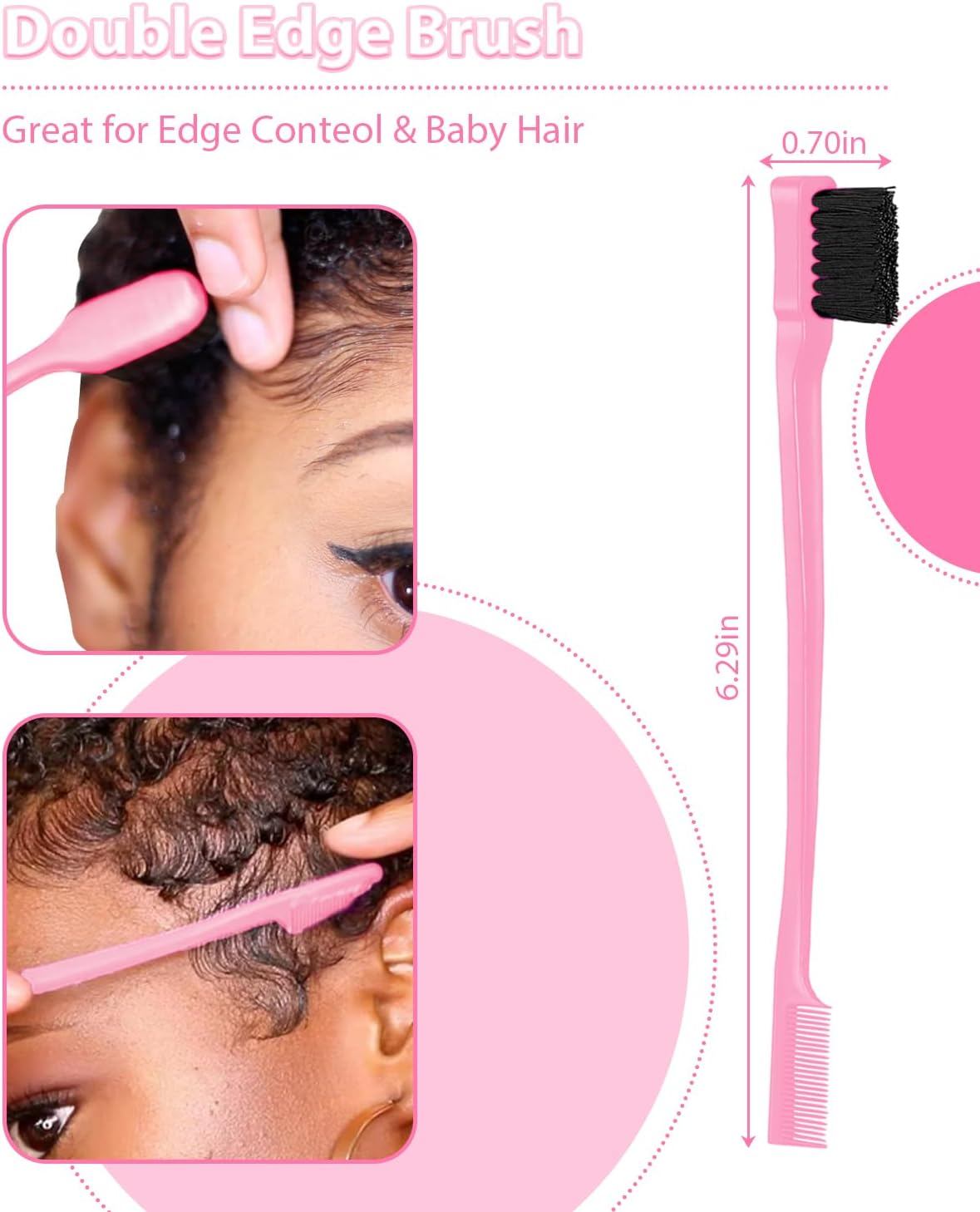 Samnyte Slick Back Hair Brush, Edge Brush, Hair Accessories Comb Set 3Pcs, Rat Tail Comb for Parting Hair, Teasing Comb for Add Volume Fullness, Edge Brush for Edge Control Black Hair image number 2