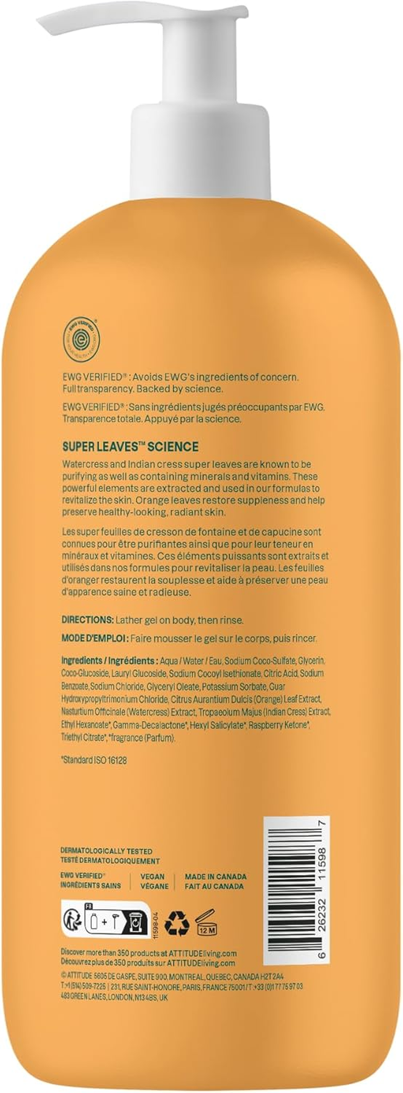 ATTITUDE Body Wash, EWG Verified, Plant- and Mineral-Based Ingredients, Vegan and Cruelty-Free Shower Soap, Orange Leaves, 32 Fl Oz image number 5