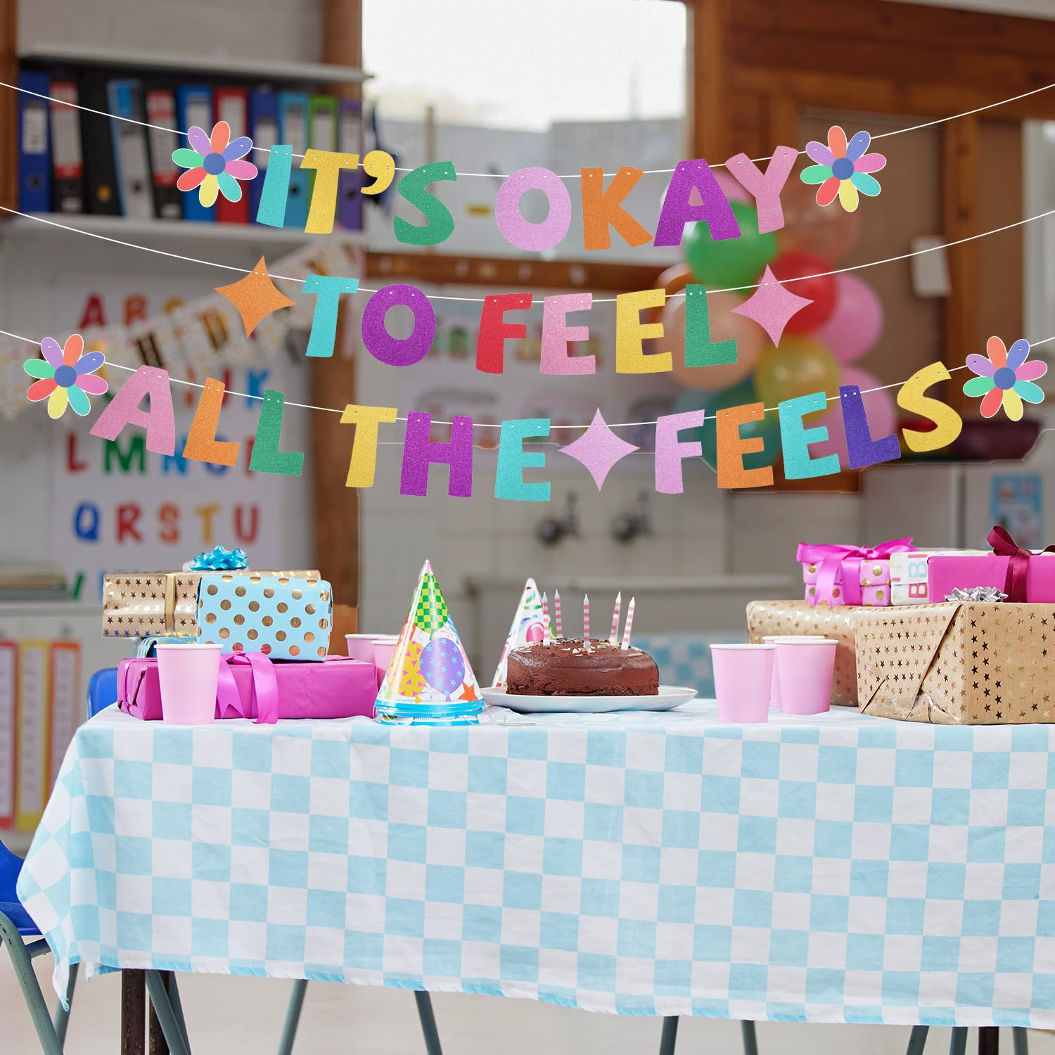 It'S Okay to Feel All the Feels Banner, Glitter Cardstock Feelings Theme Banner Pre-String Colourful inside Birthday Party Decorations Banner for Fireplace Mantel Wall Decorations image number 2