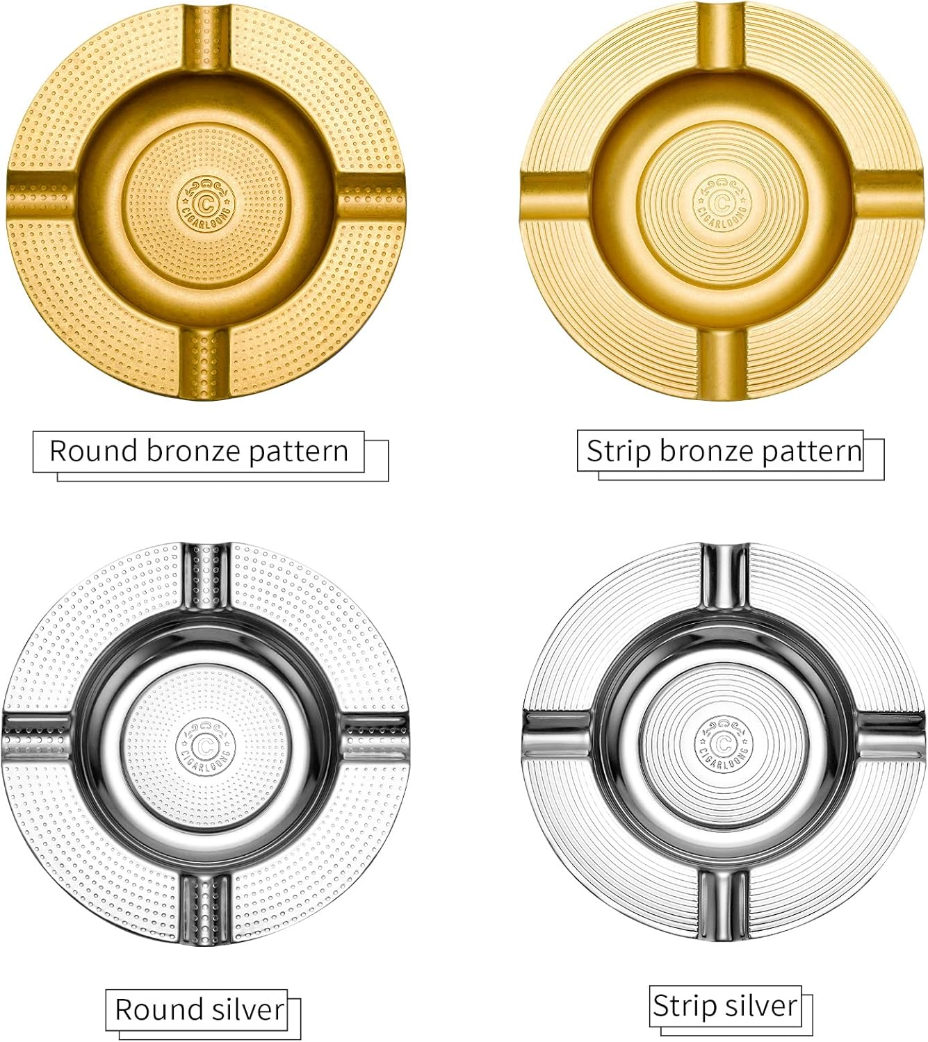 CIGARLOONG Cigar Ashtray Pure Copper Large Slot for 4 Cigars Home/Office/Patio Use(Gold2) image number 1