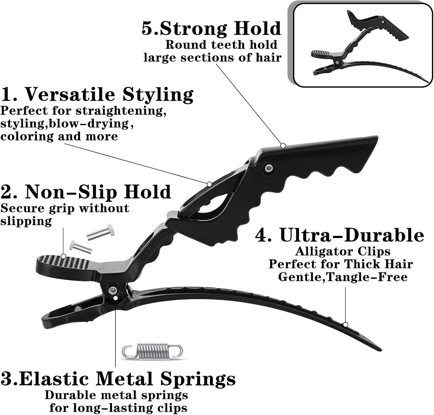 15 Pcs Crocodile Clips Hair Sectioning Hair Clips for Styling Black No Crease Hair Clips Sectioning for Thick Hair Professional Hair Salon Quality