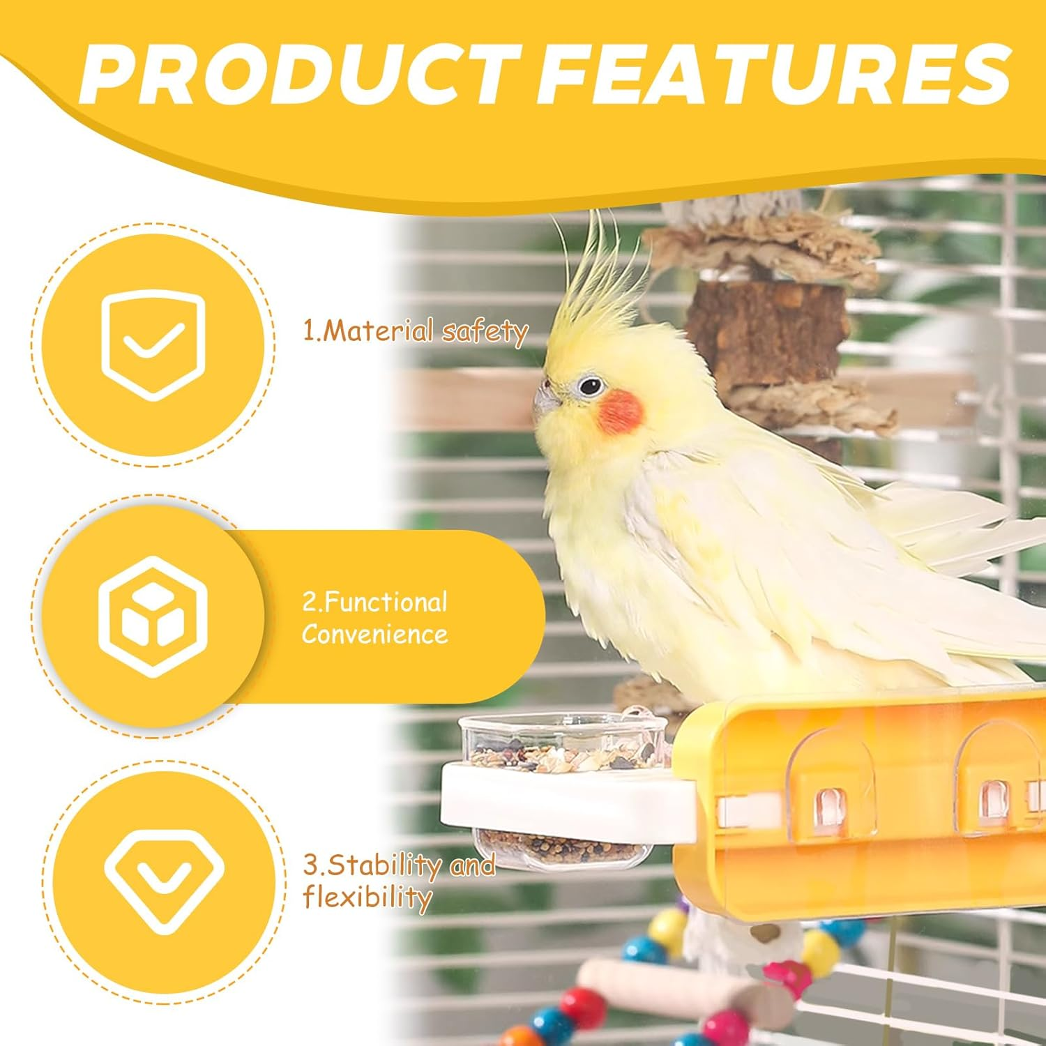 Perches for Budgies, Budgies Accessories, Acrylic, Budgies Swing with 1 Feeding Bowl, Removable Bird Swing Bird Cage Accessories for Small Pets Such as Birds and Hamsters image number 3