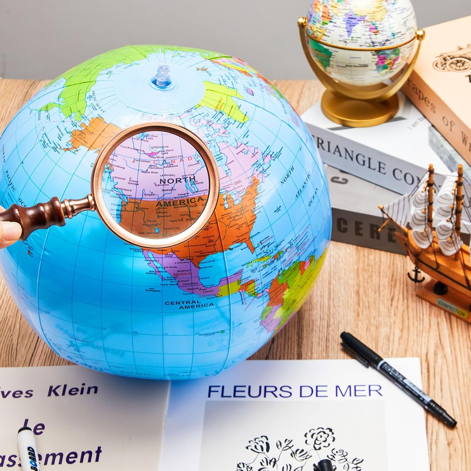 16 Inches Inflatable World Globe - Topographic Map Earth Beach Ball for Kids School Classroom Geography Party Supplies - PVC Giant Blow up Globe image number 6