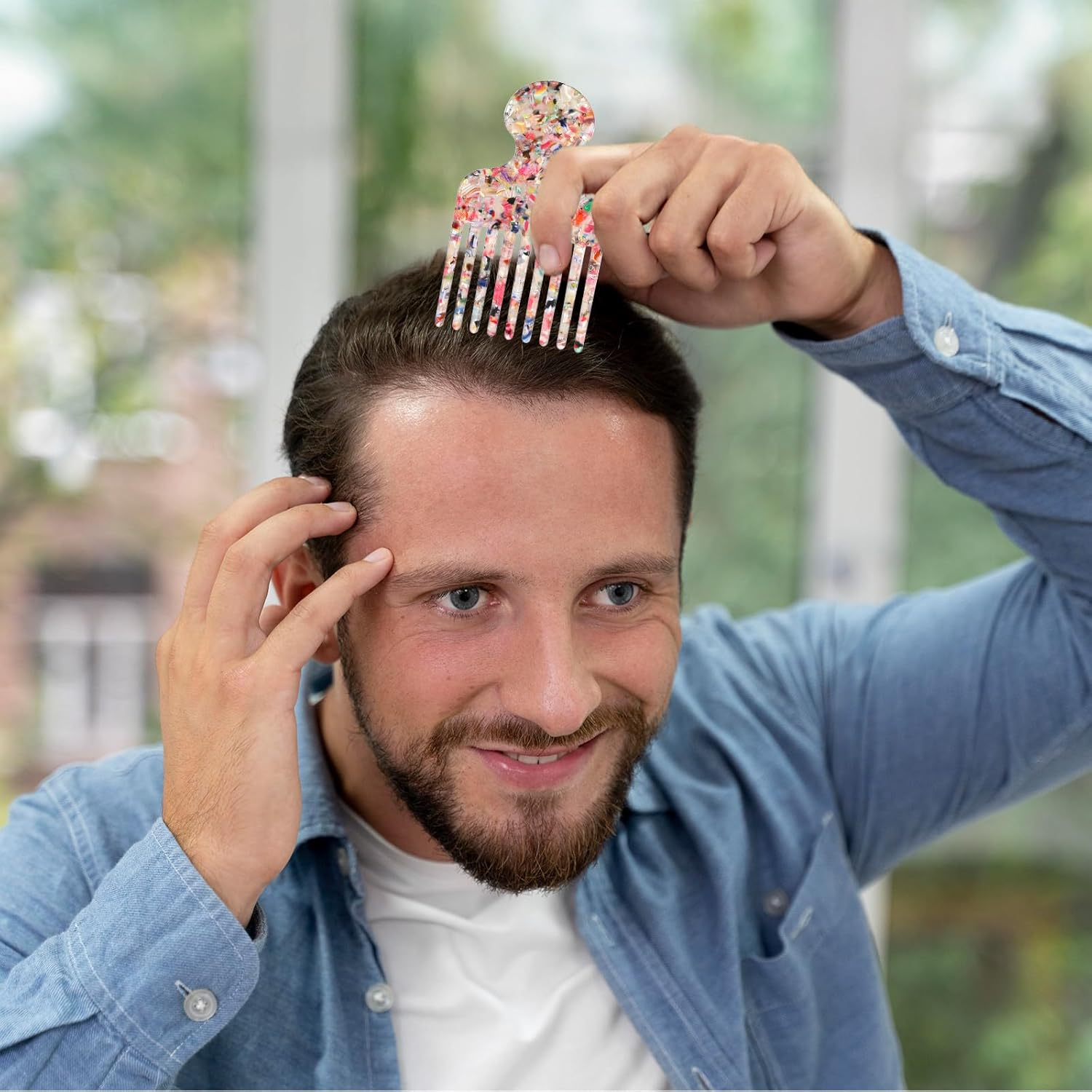 Afro Hair Pick Comb for Women Men 4.8'' Detangling Lifting Combs Wide Tooth Comb for Curls Acetate Combs Hair Styling Tool(Colorful) image number 1