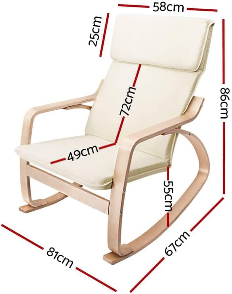 Artiss Rocking Chair Cushion Wooden Armchair Recliner Chairs Lounge Dining Nursing Seat Reading Seating Chaise Lounges Home Living Room Bedroom Furniture, Beige Fabric, with Removable Cover image number 3
