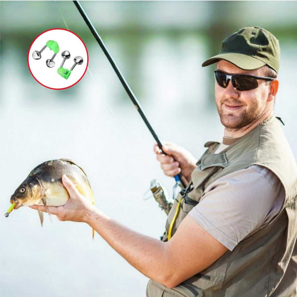 20 Pcs Metal Dual Bells Bite Indicators Fishing Accessories for Sea,Green Galvanized Fish Bell Portable, Reusable Indicator Night Rod Clock image number 2